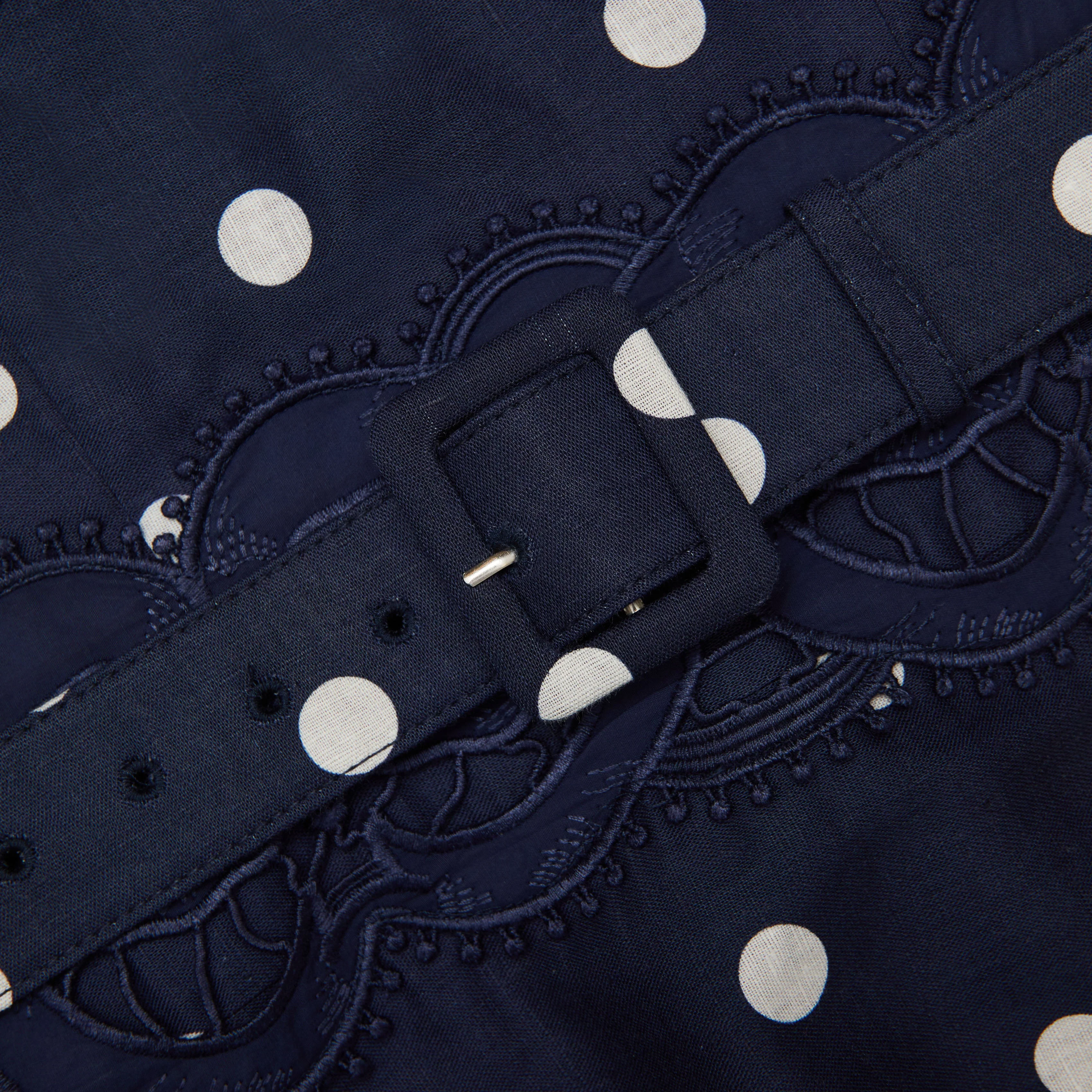 Navy Polka Dot Linen Midi Dress - Image 5
