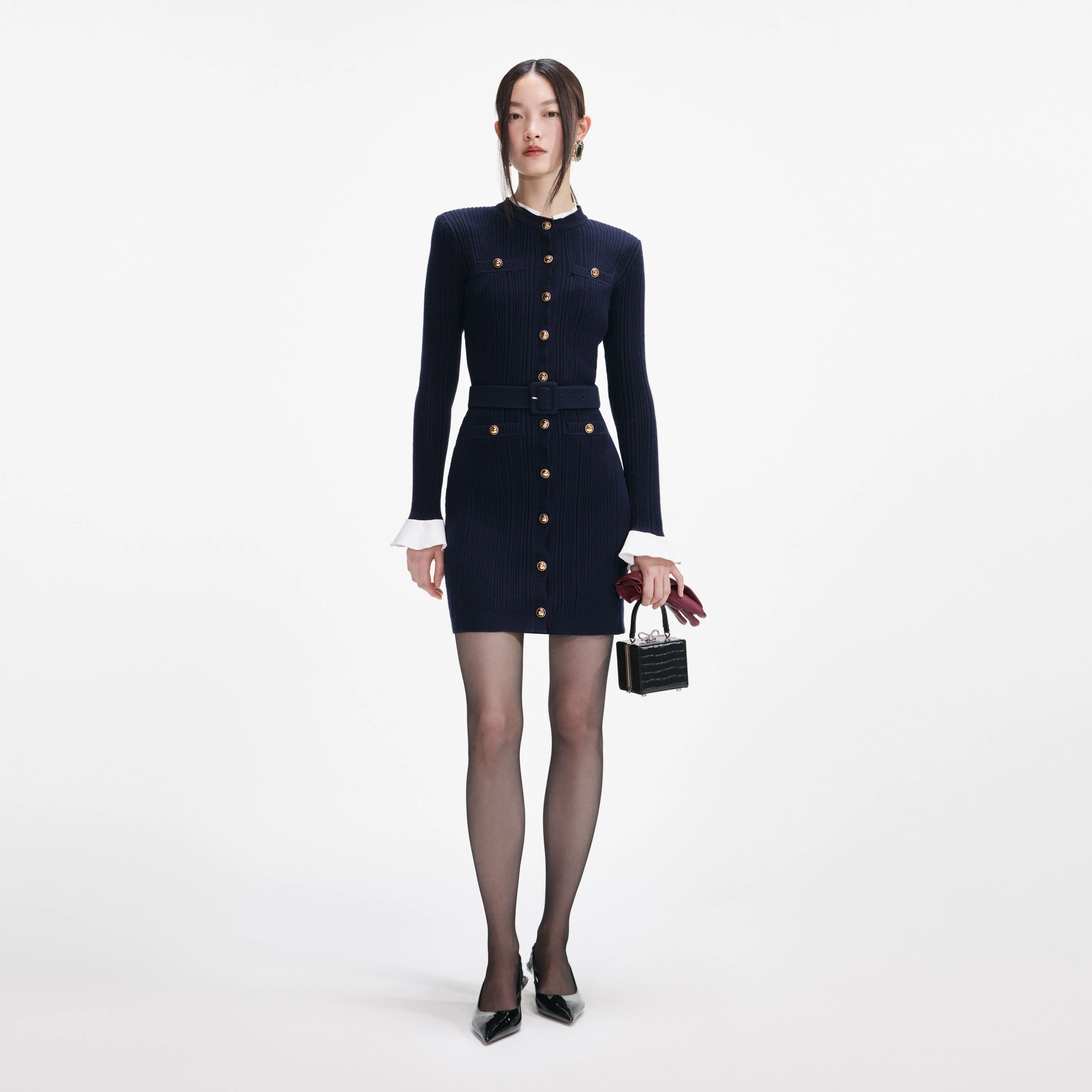 Navy Viscose Knit Mini Dress