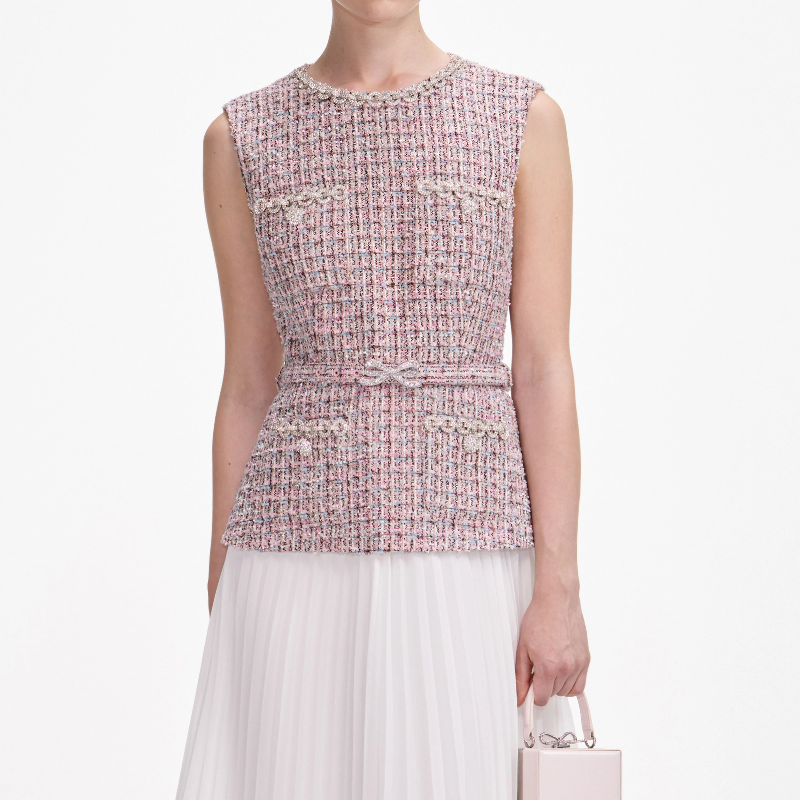 Pink Boucle Chiffon Midi Dress - Image 4