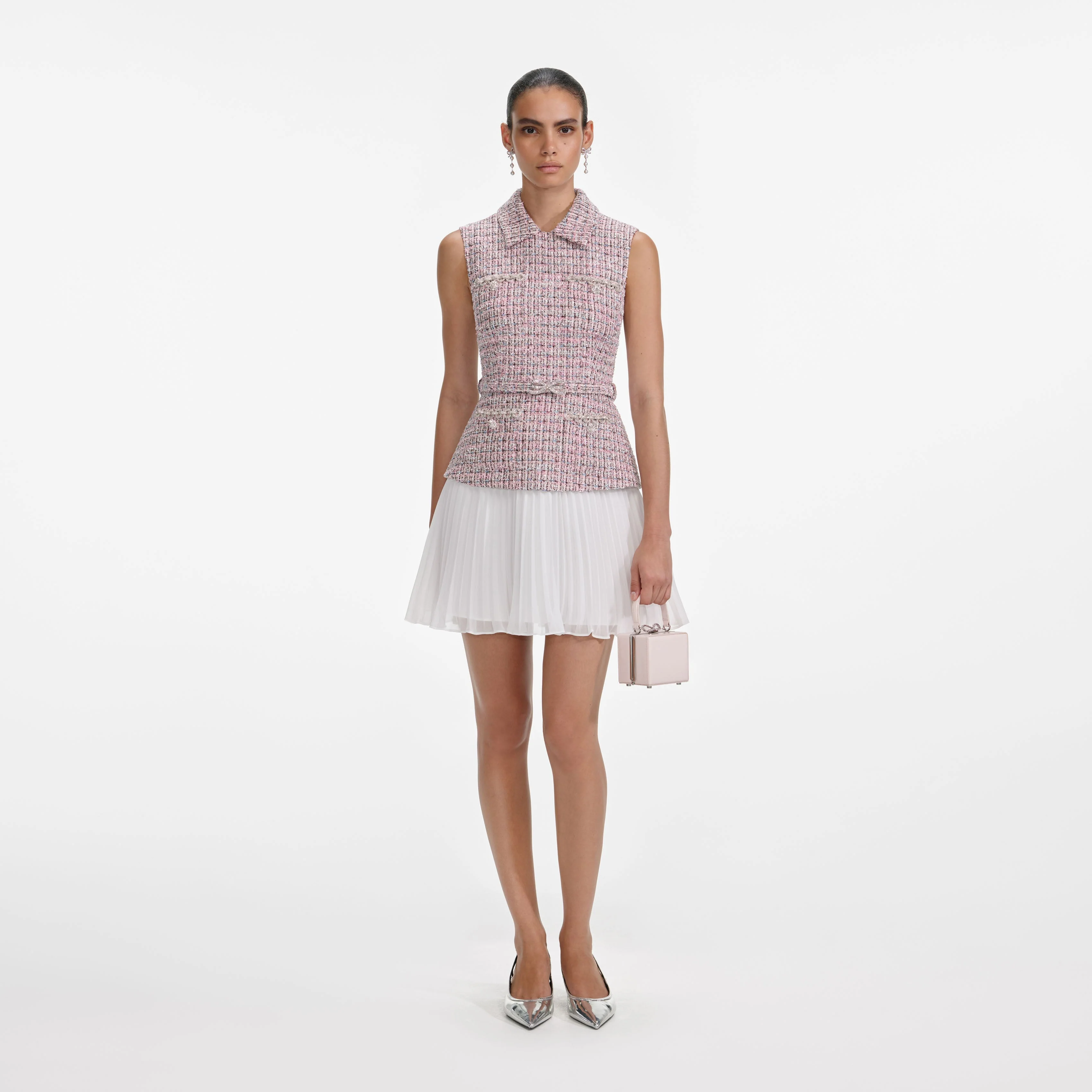 Pink Boucle Chiffon Mini Dress