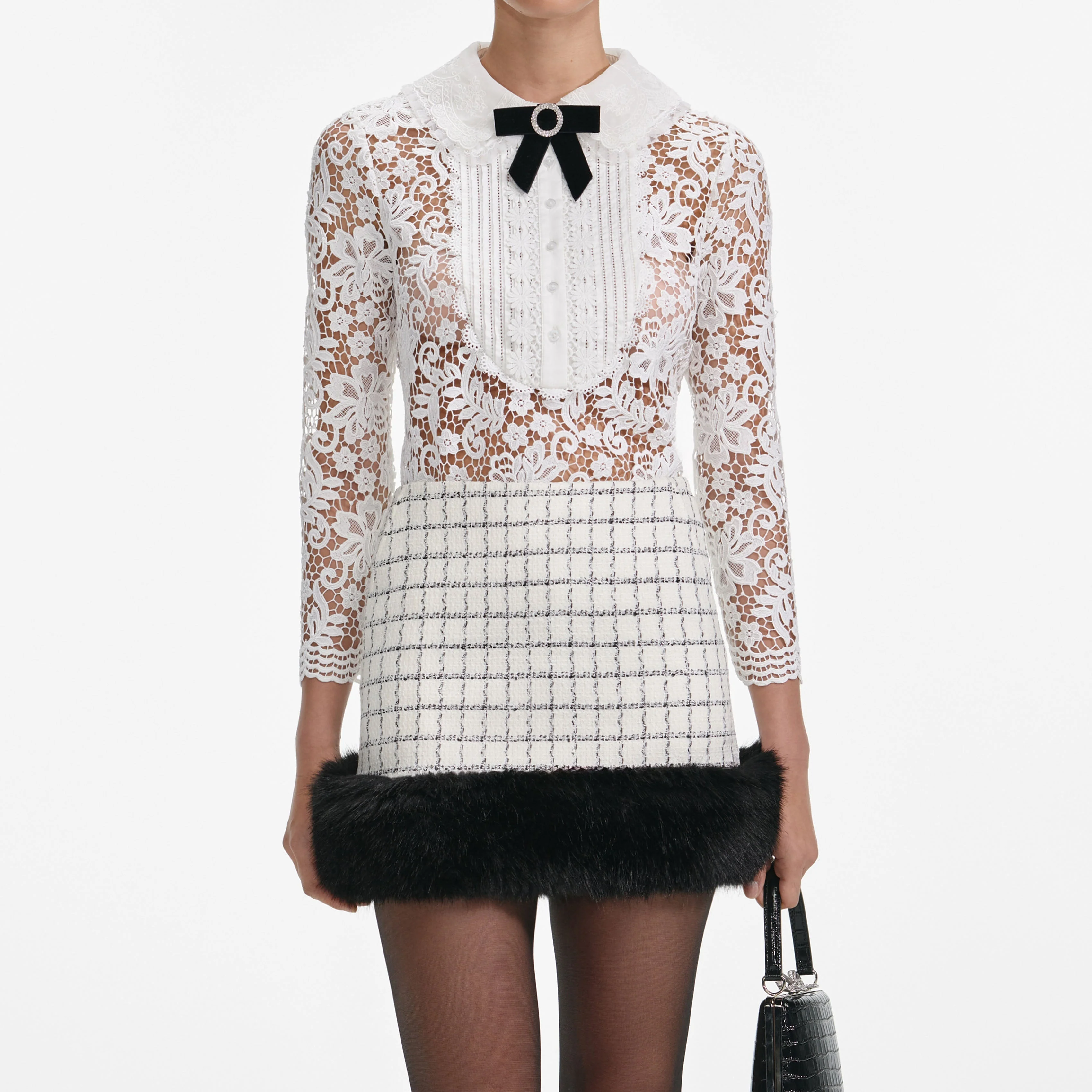 White Lace Bow Blouse - Image 4