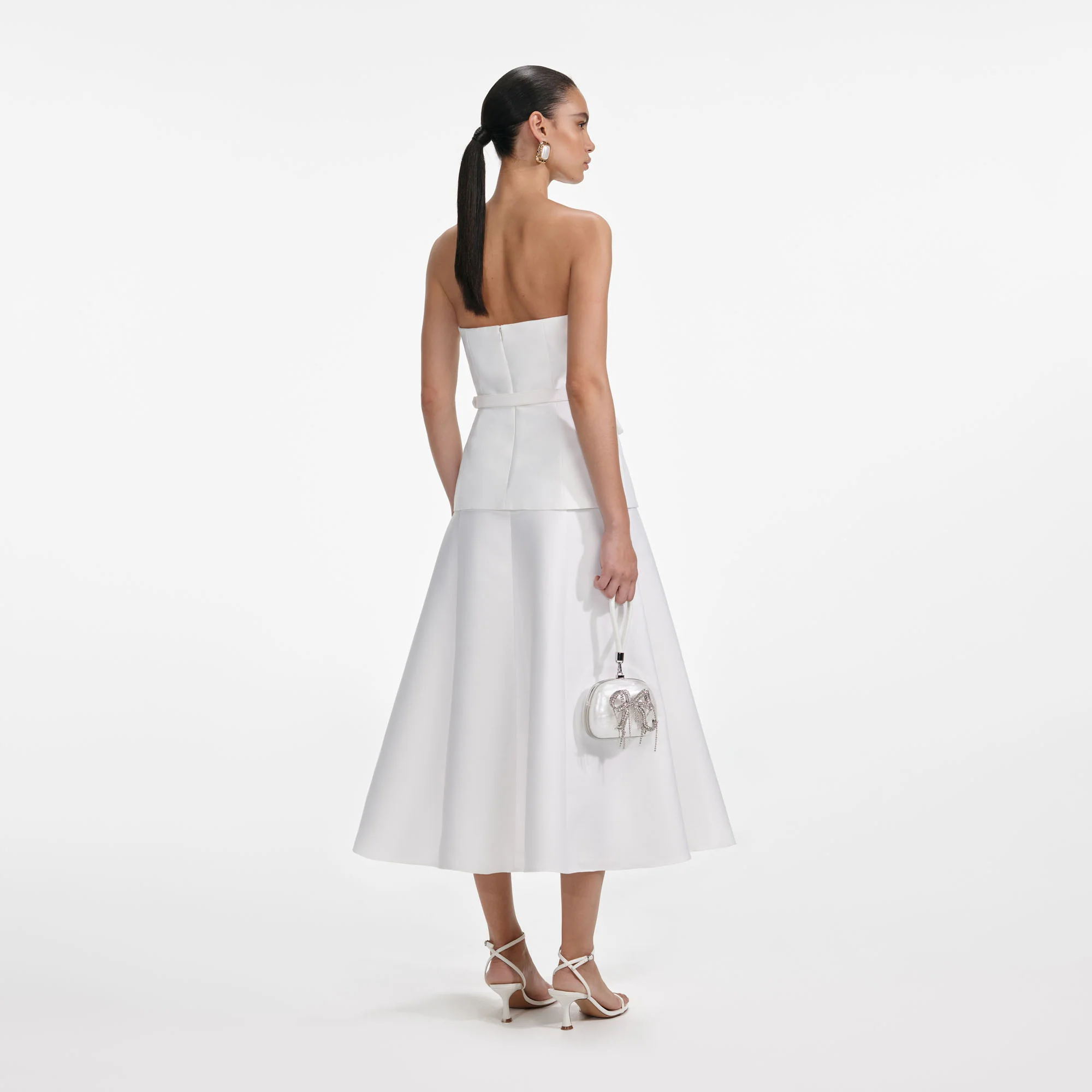White Taffeta Bandeau Midi Dress - Image 3