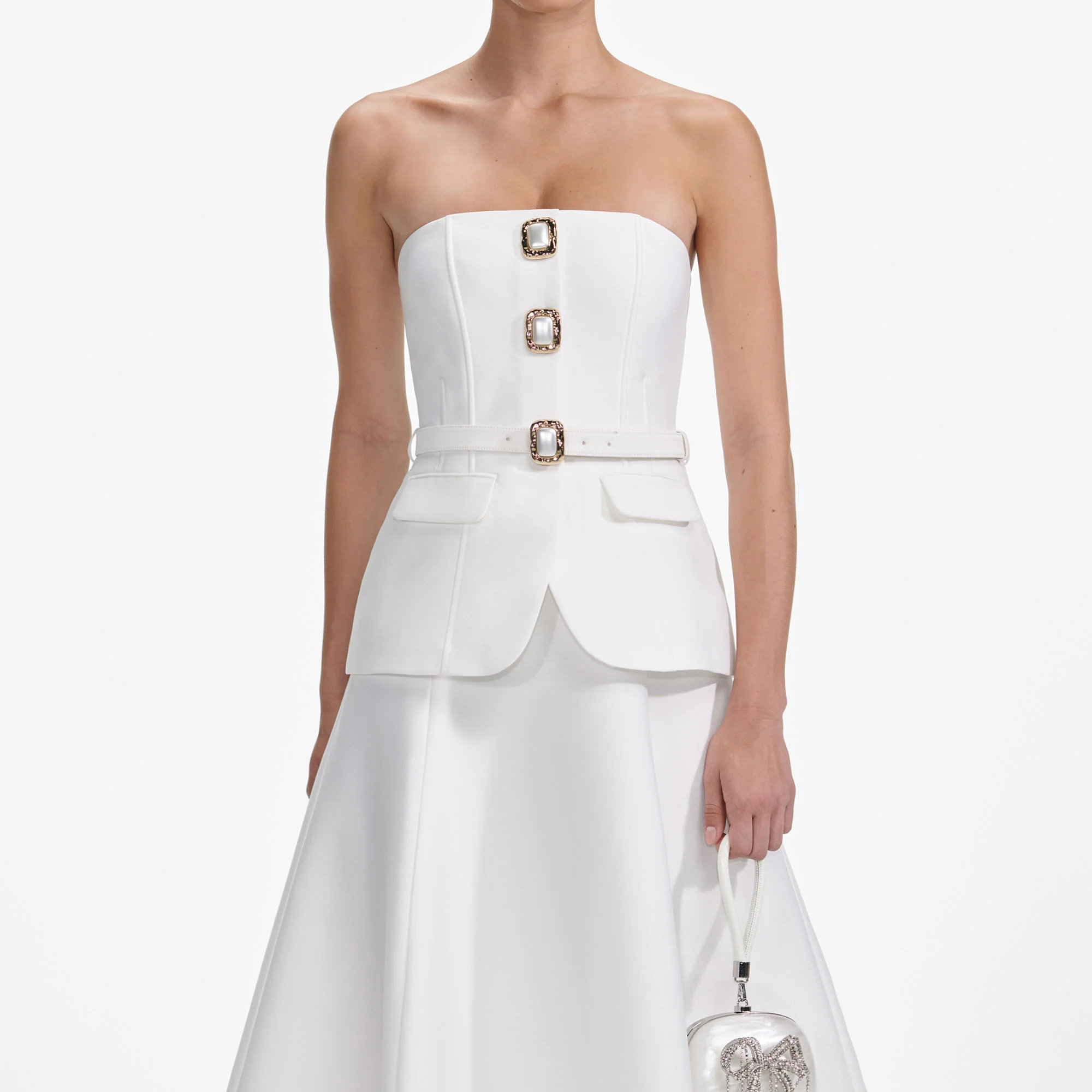 White Taffeta Bandeau Midi Dress - Image 4