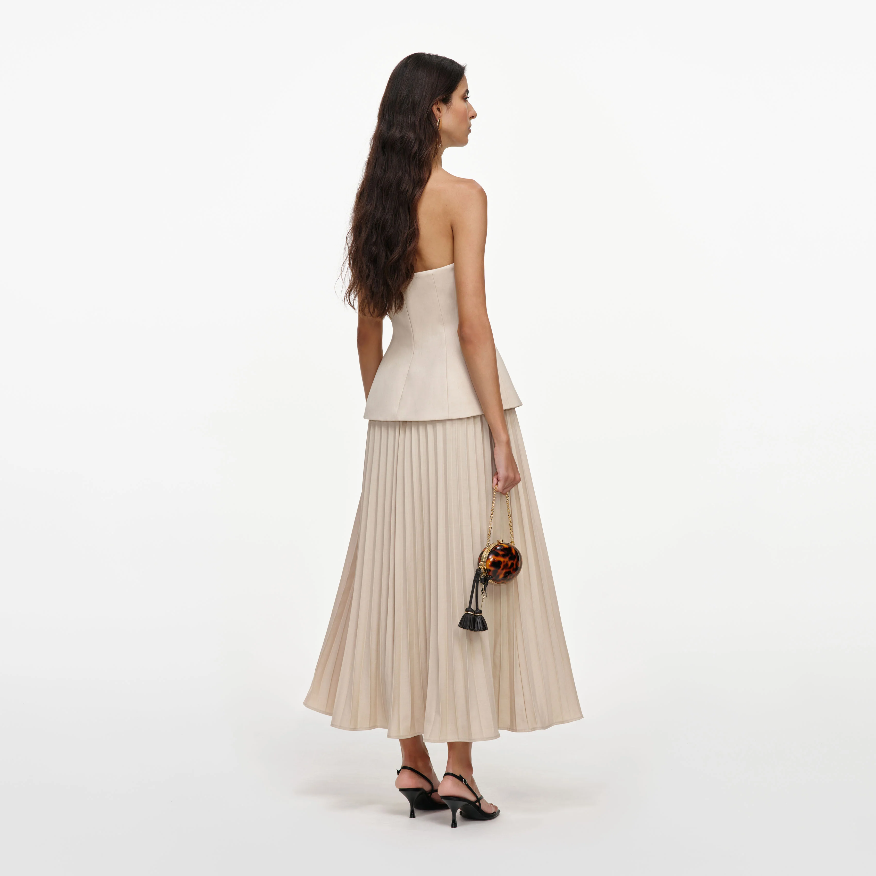 Beige Bandeau Pleated Midi Dress - Image 3