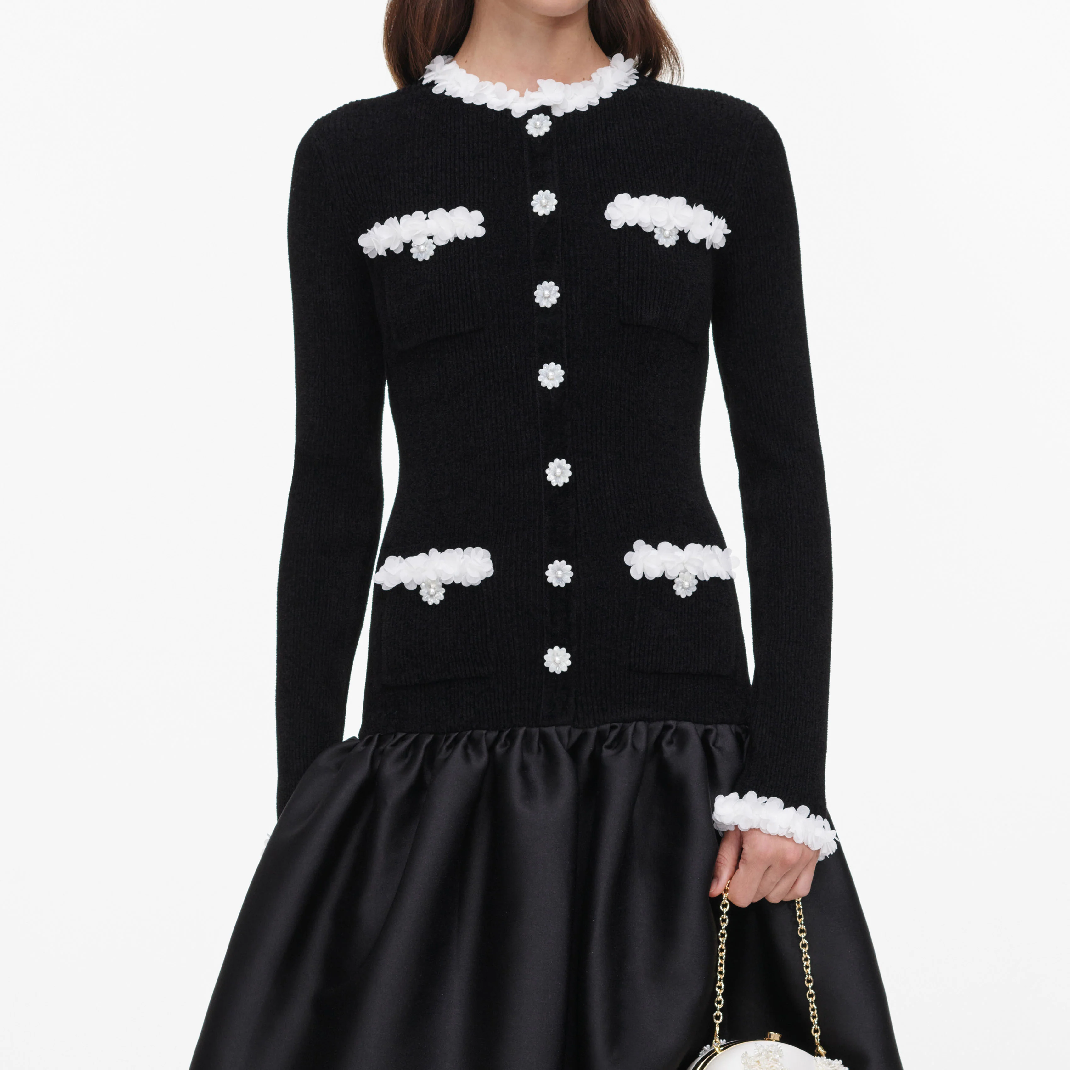 Black Chenille Taffeta Midi Dress - Image 4