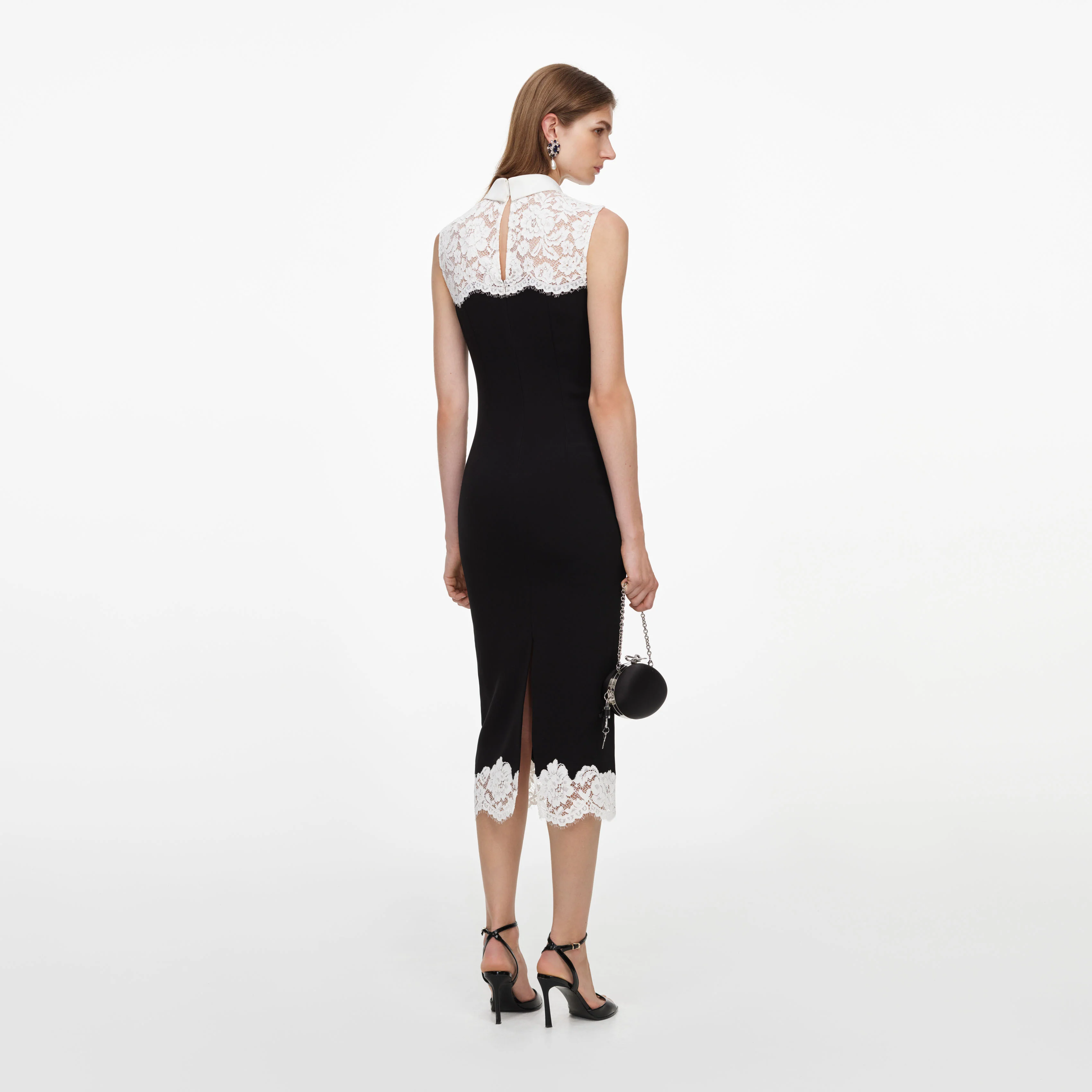 Black Contrast Lace Bodice Midi Dress - Image 3