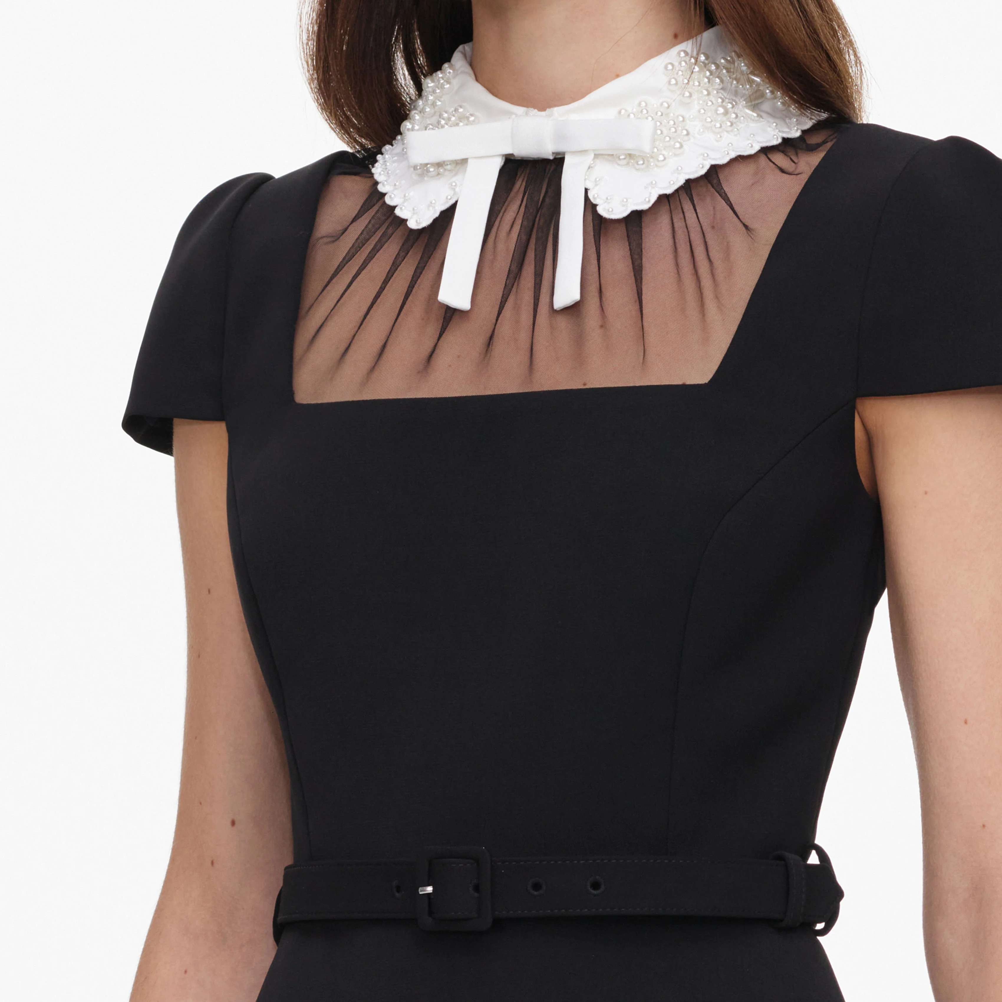 Black Crepe Bow Collar Top - Image 5