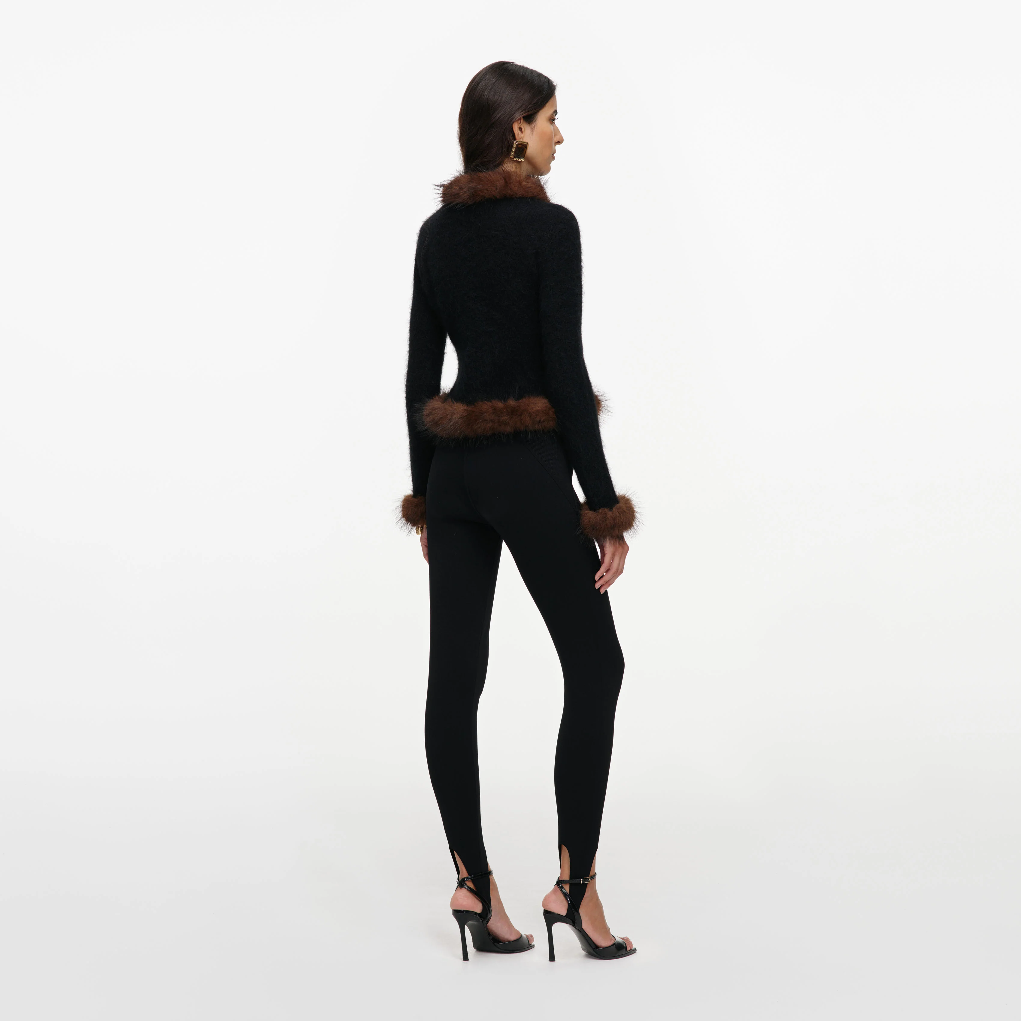 Black Faux Fur Knit Cardigan - Image 3