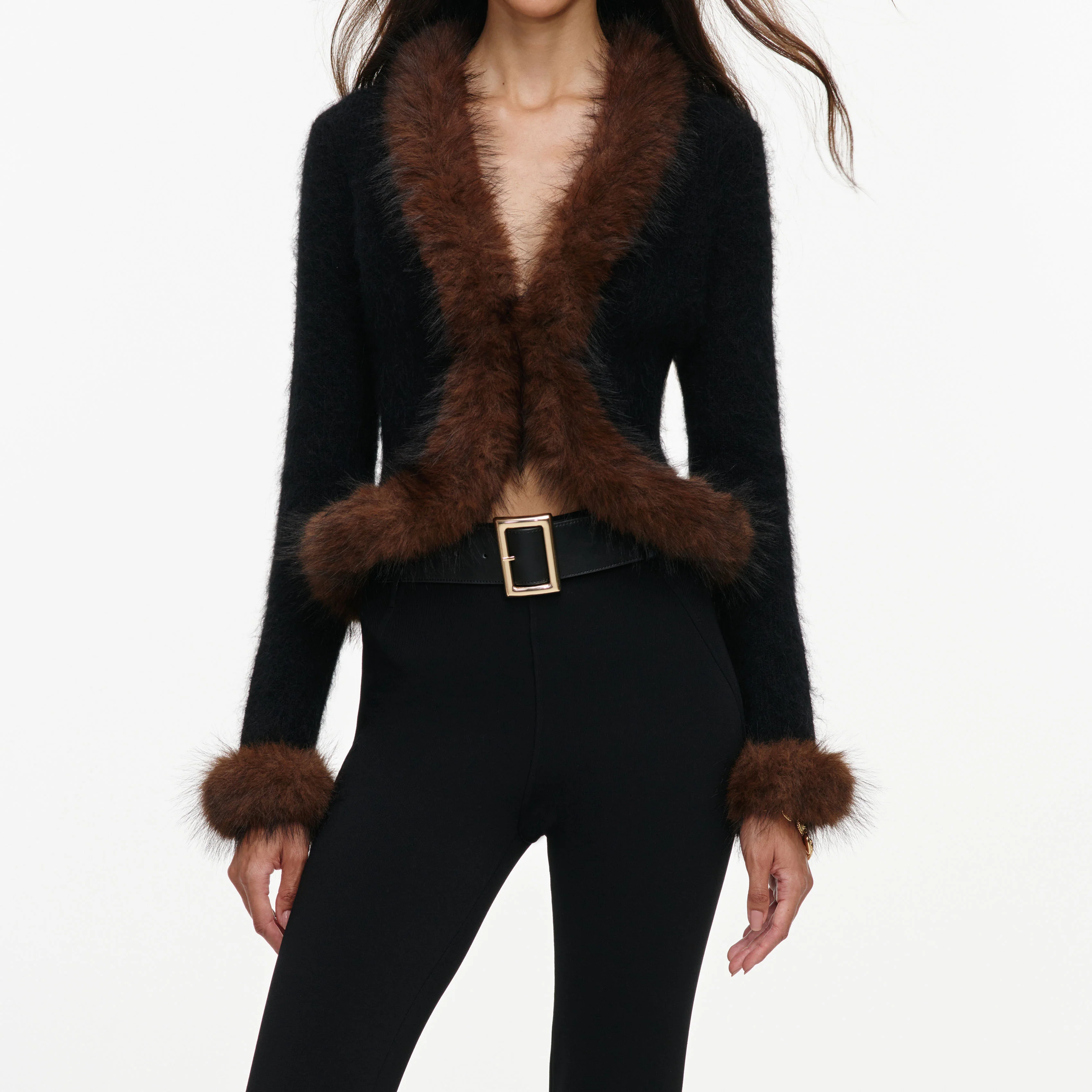 Black Faux Fur Knit Cardigan - Image 4