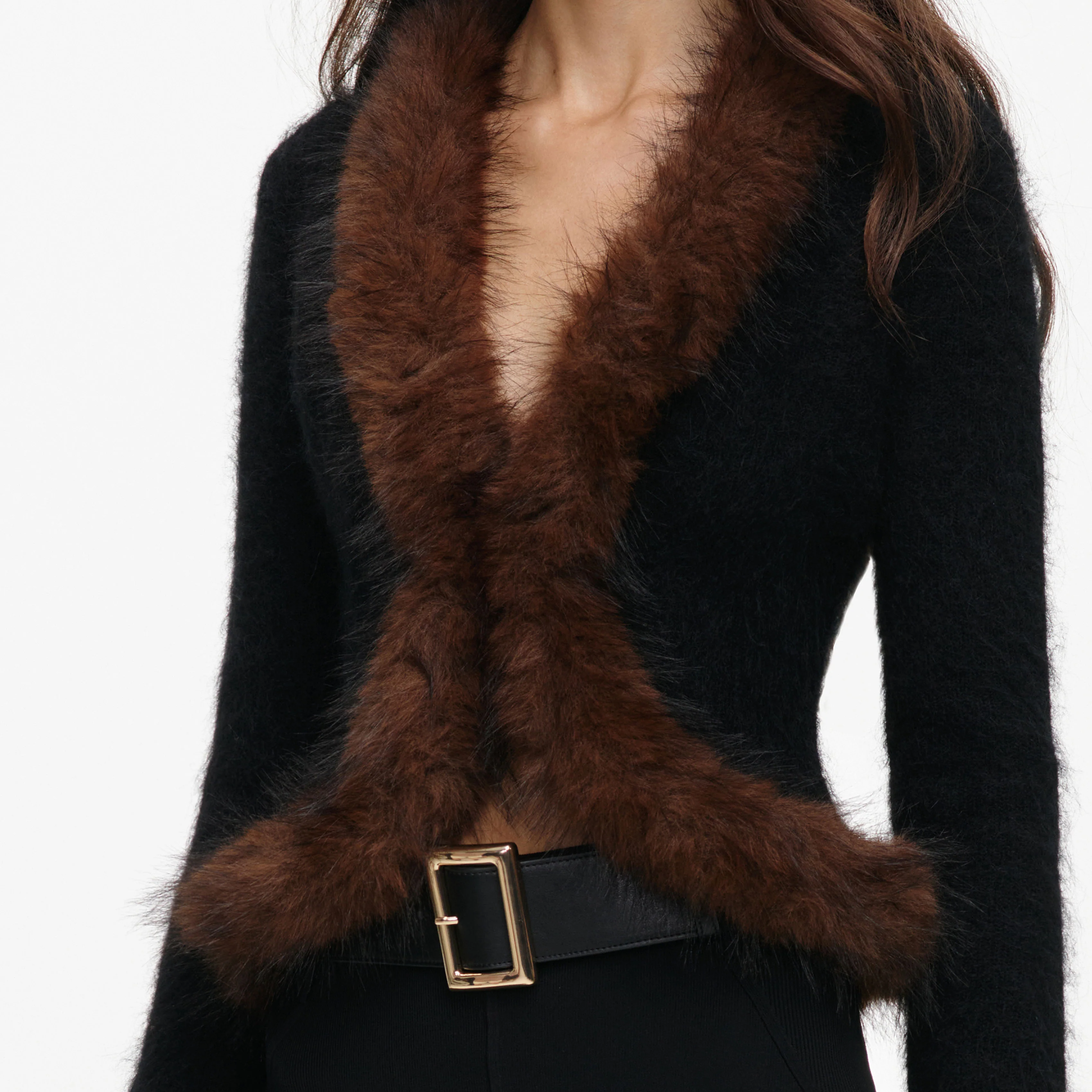 Black Faux Fur Knit Cardigan - Image 5