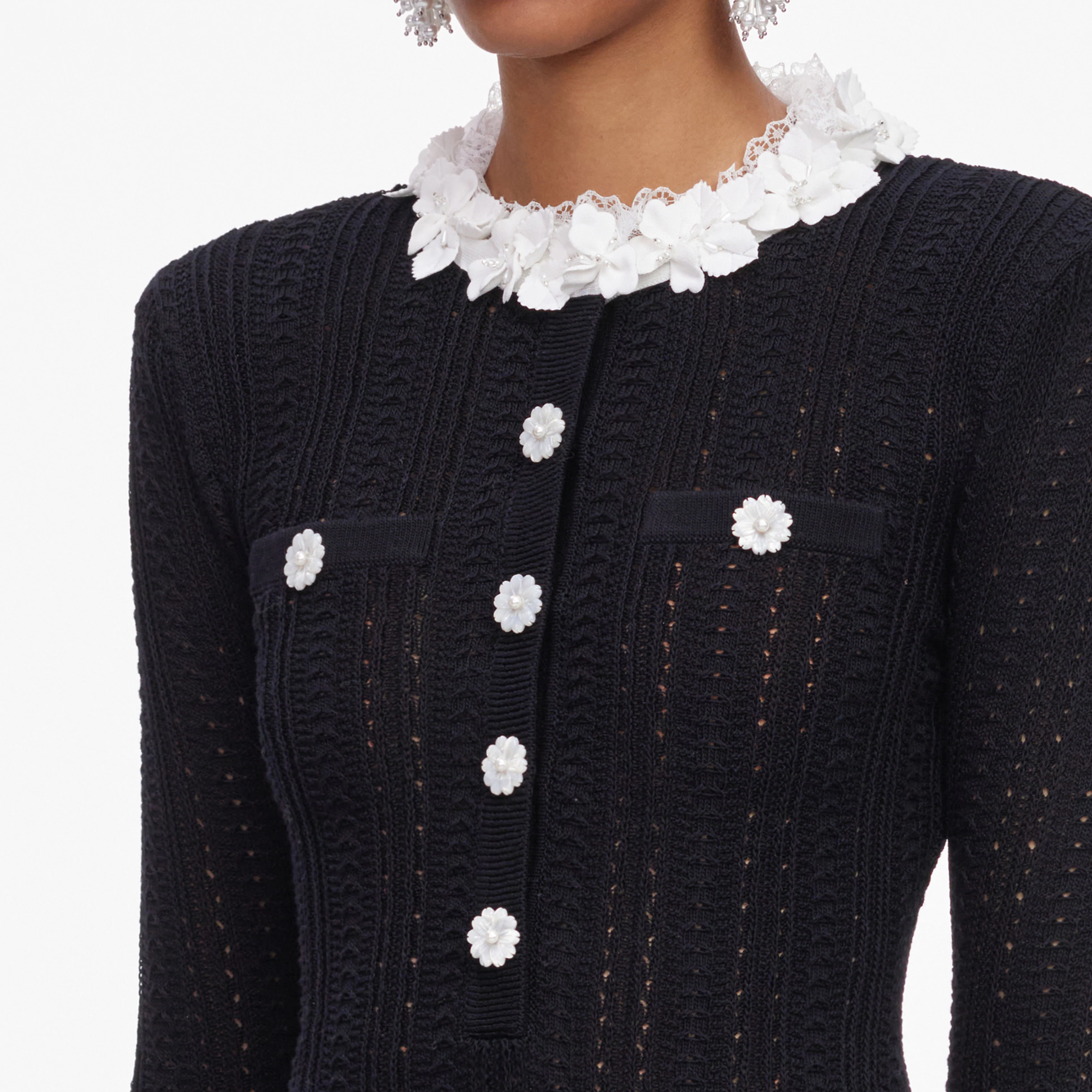Black Flower Trim Knit Mini Dress - Image 5