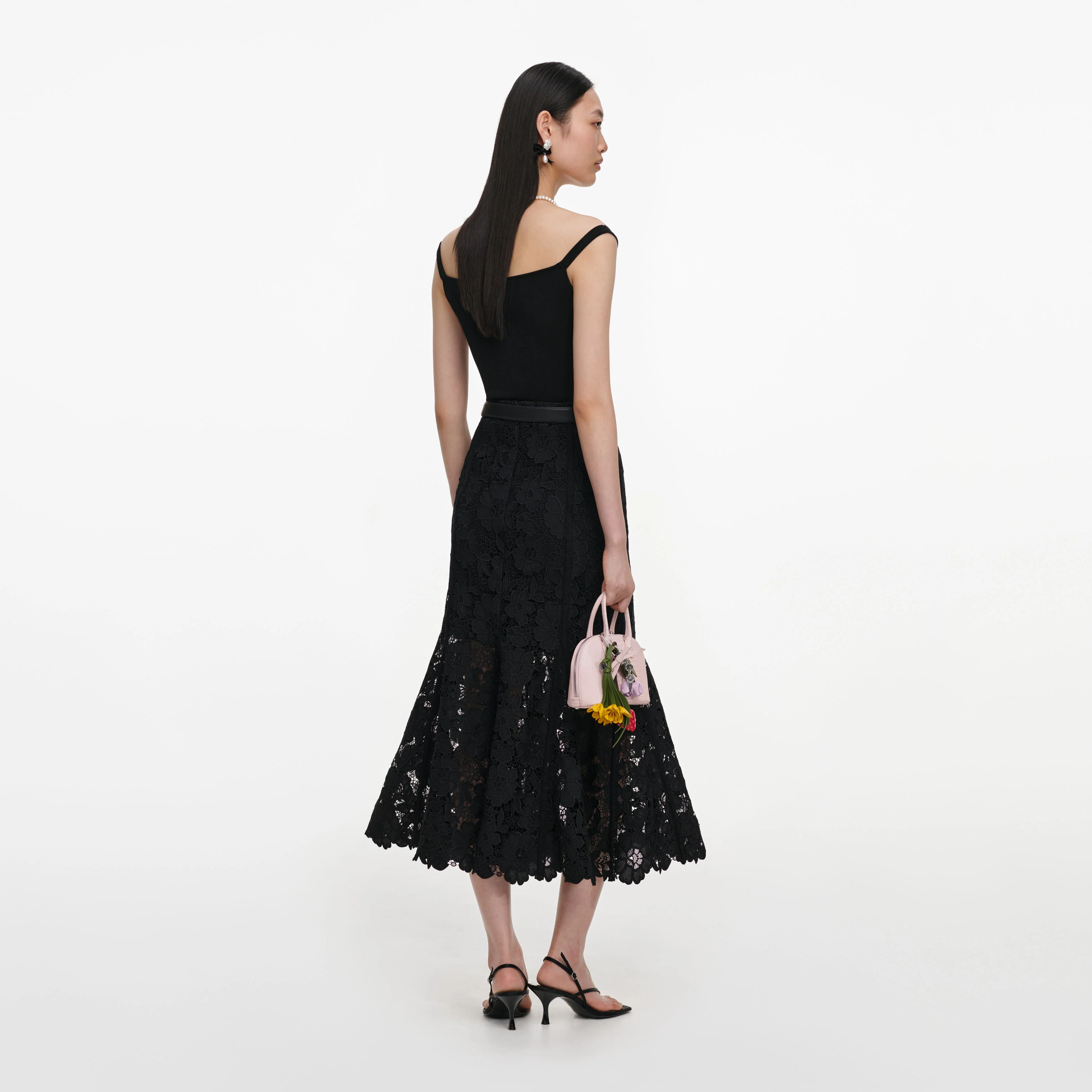 Black Lace Midi Skirt - Image 3