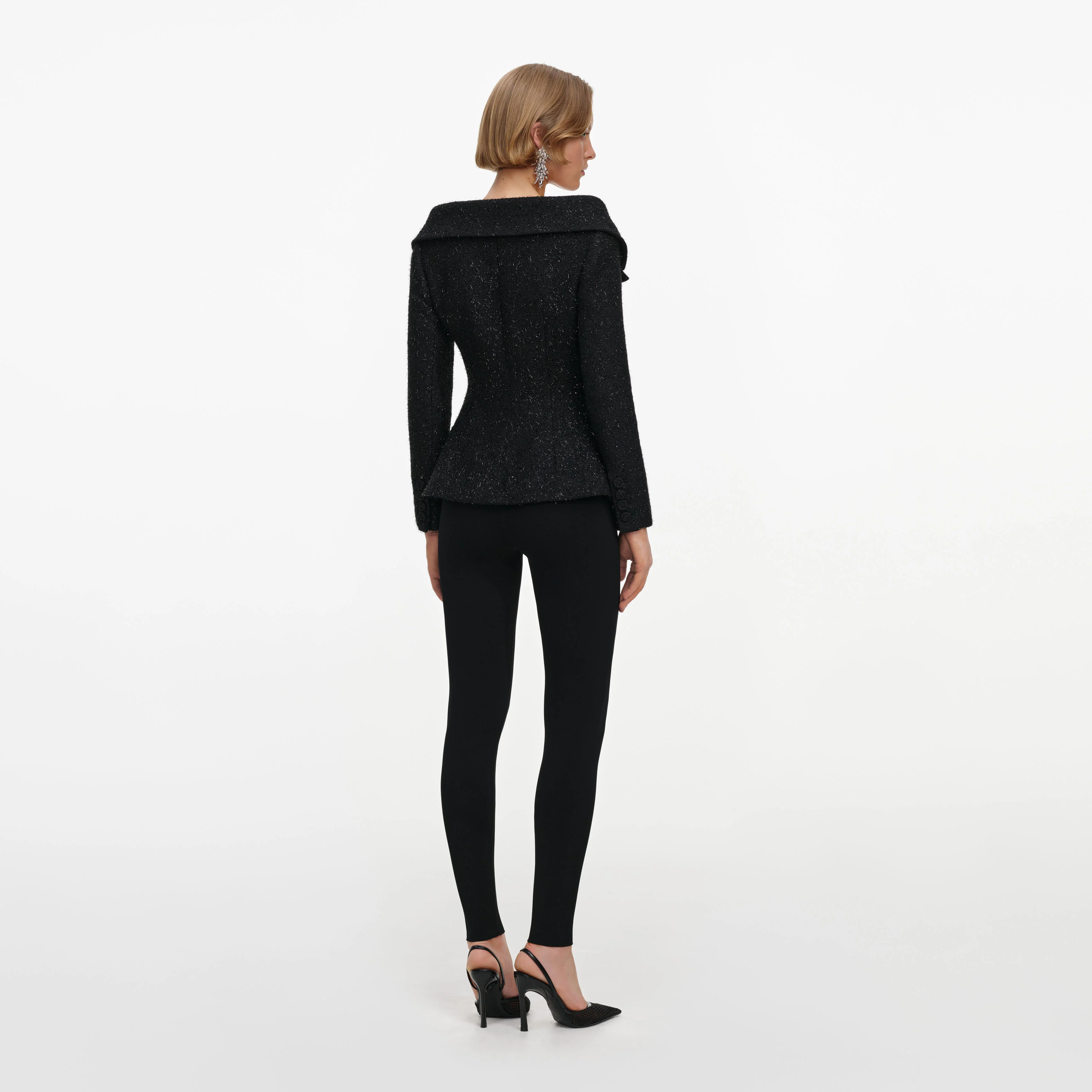 Black Metallic Boucle Jacket - Image 3