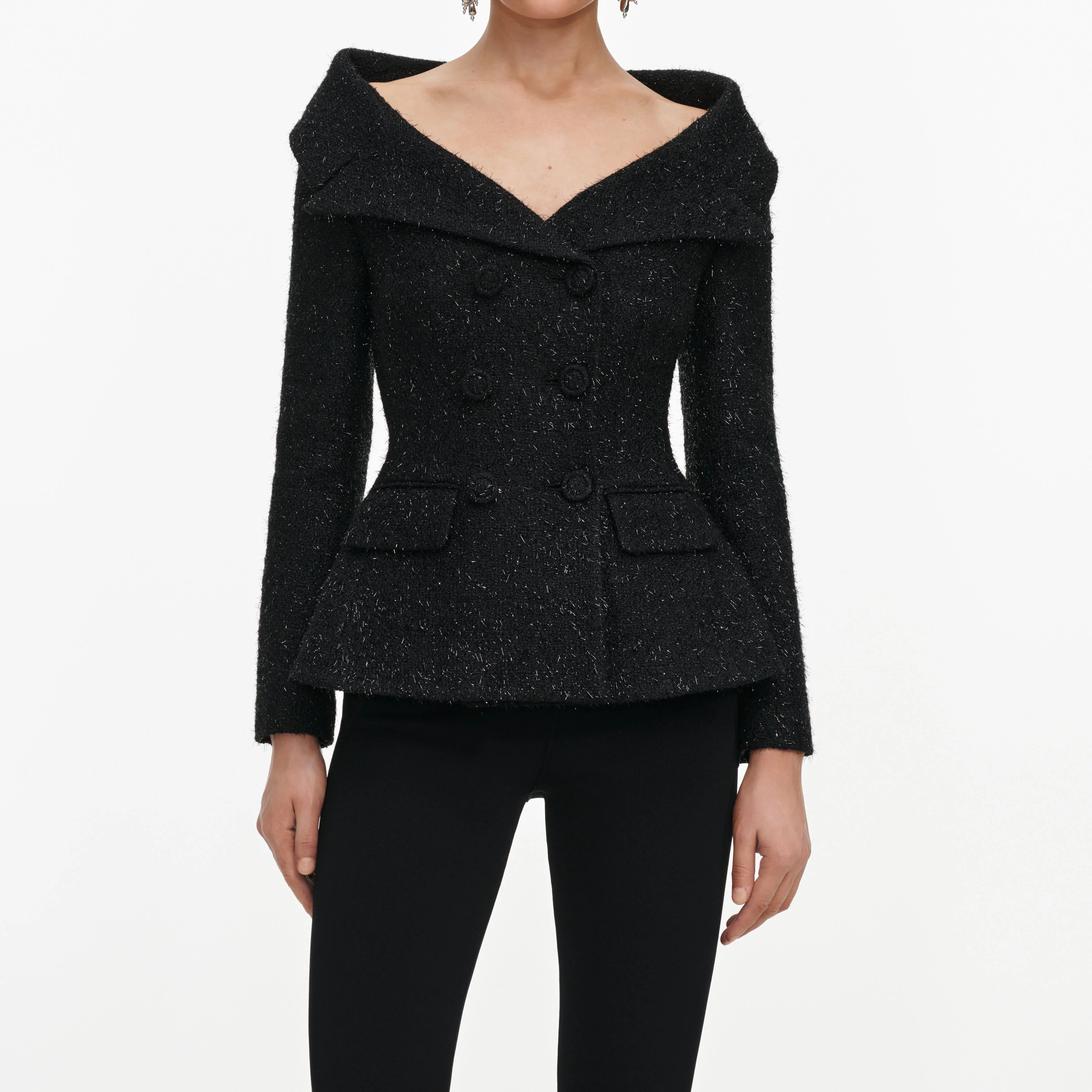 Black Metallic Boucle Jacket - Image 4