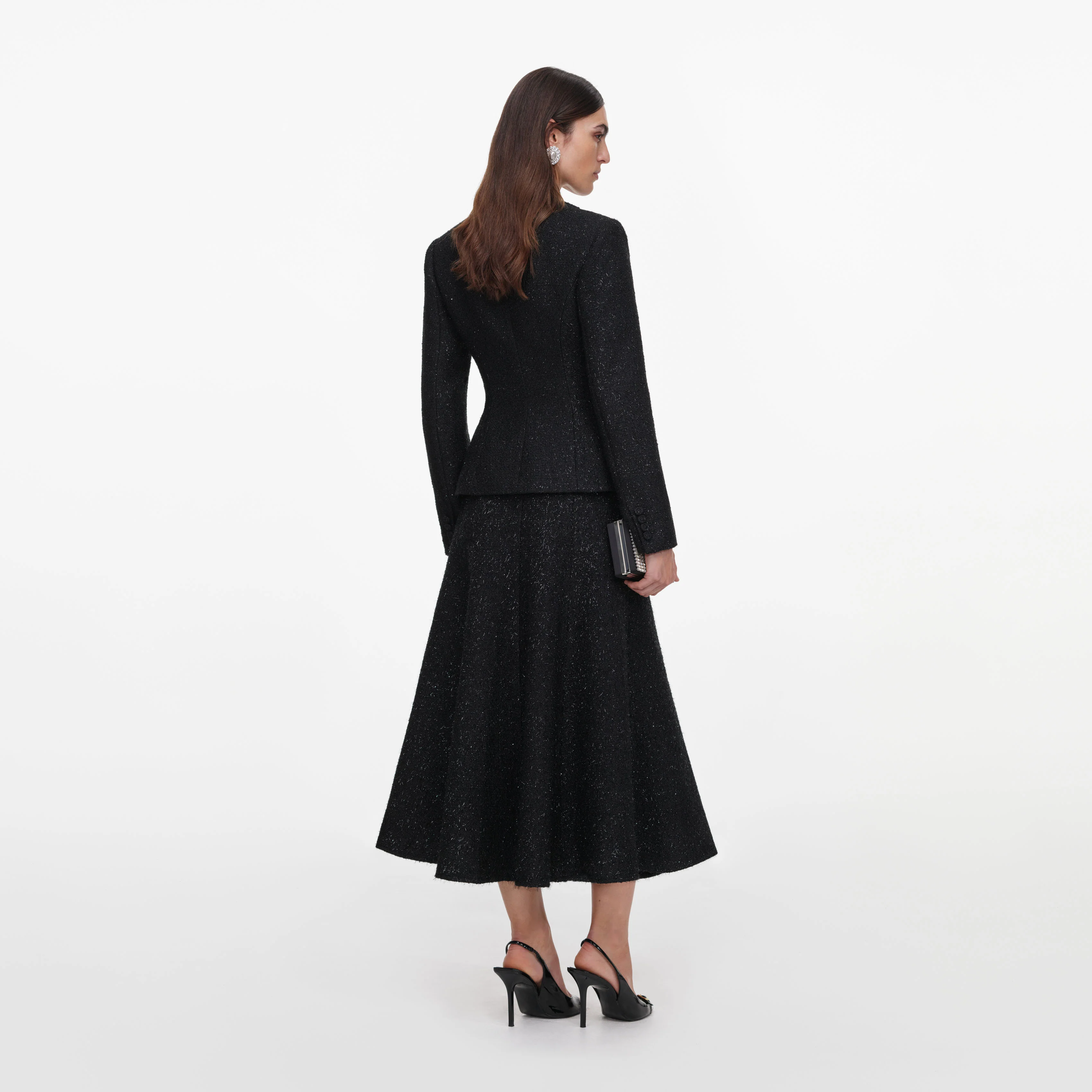 Black Metallic Boucle Midi Dress - Image 3