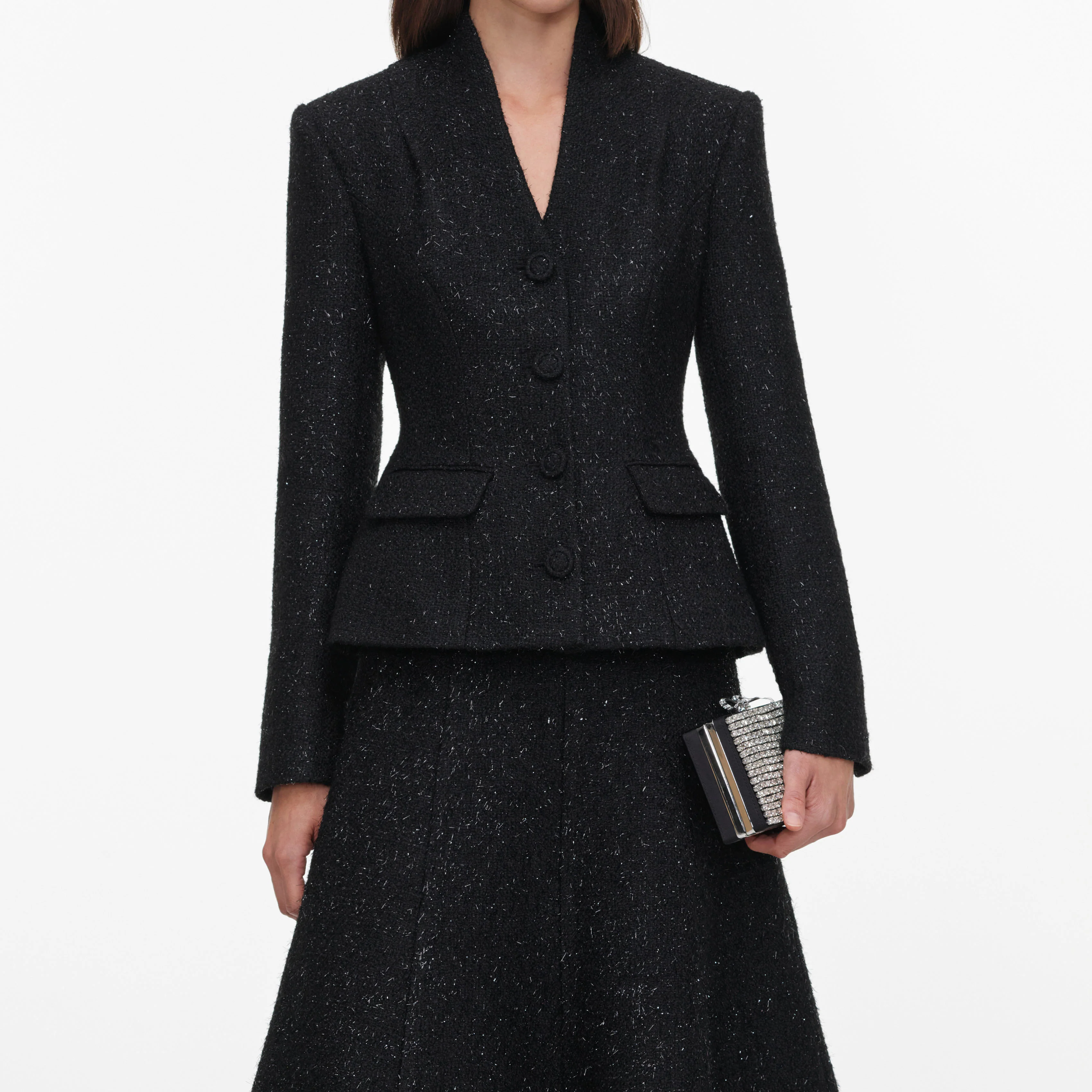 Black Metallic Boucle Midi Dress - Image 4