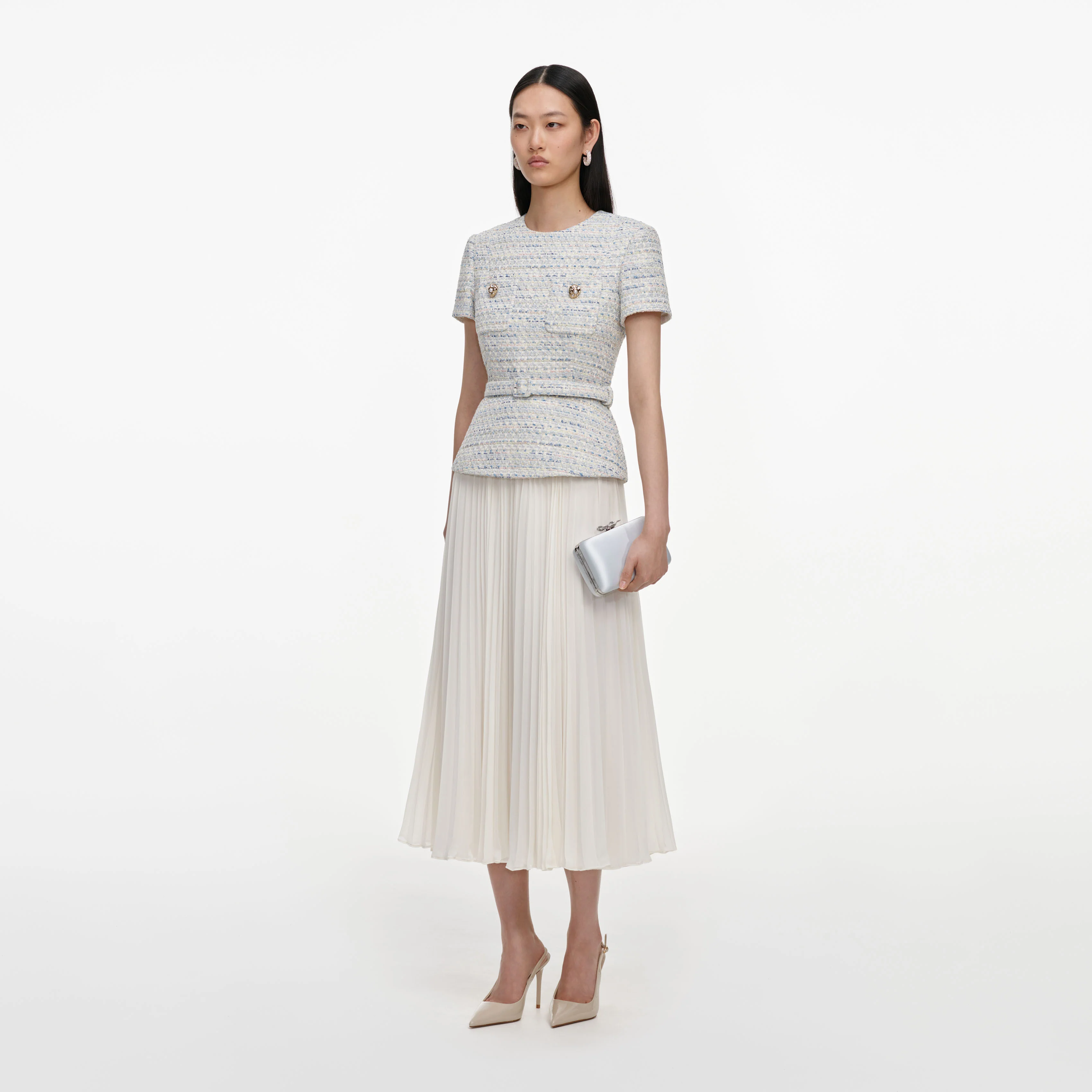 Blue Boucle Chiffon Midi Dress - Image 2