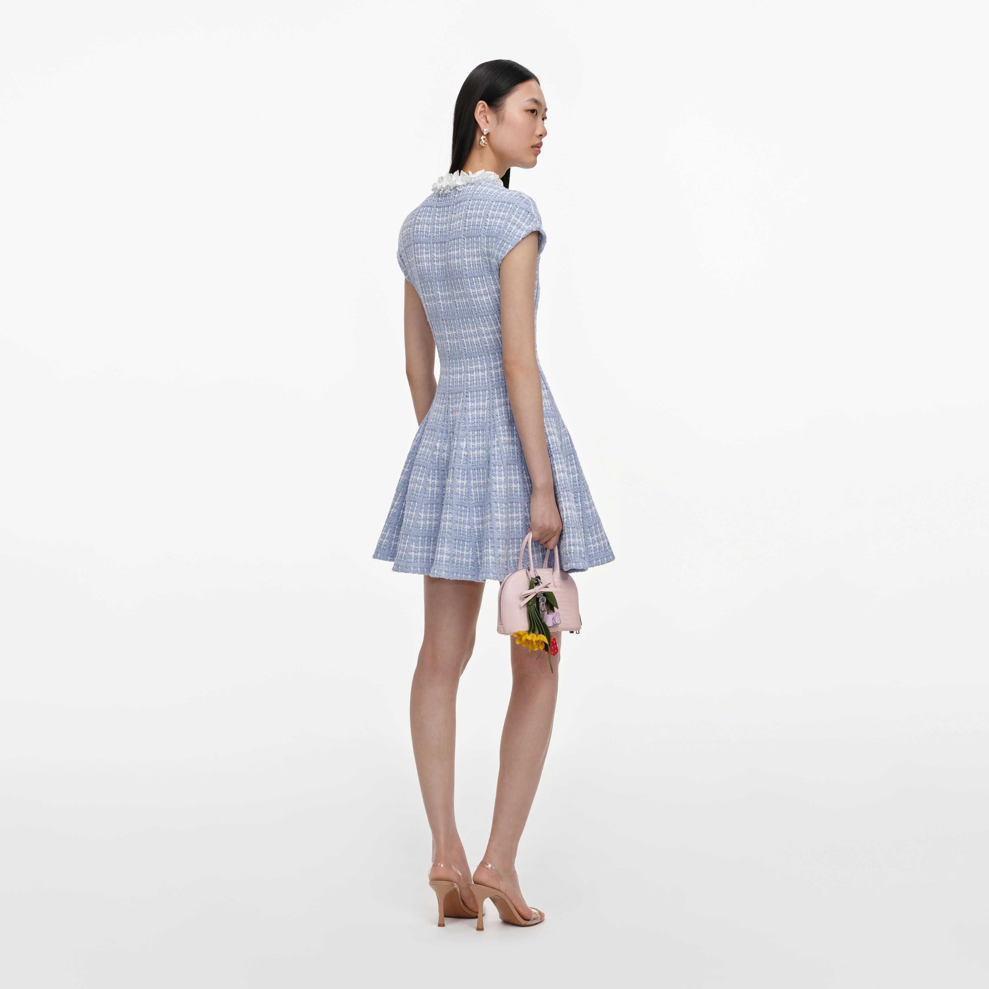 Blue Check Knit Beaded Mini Dress - Image 3