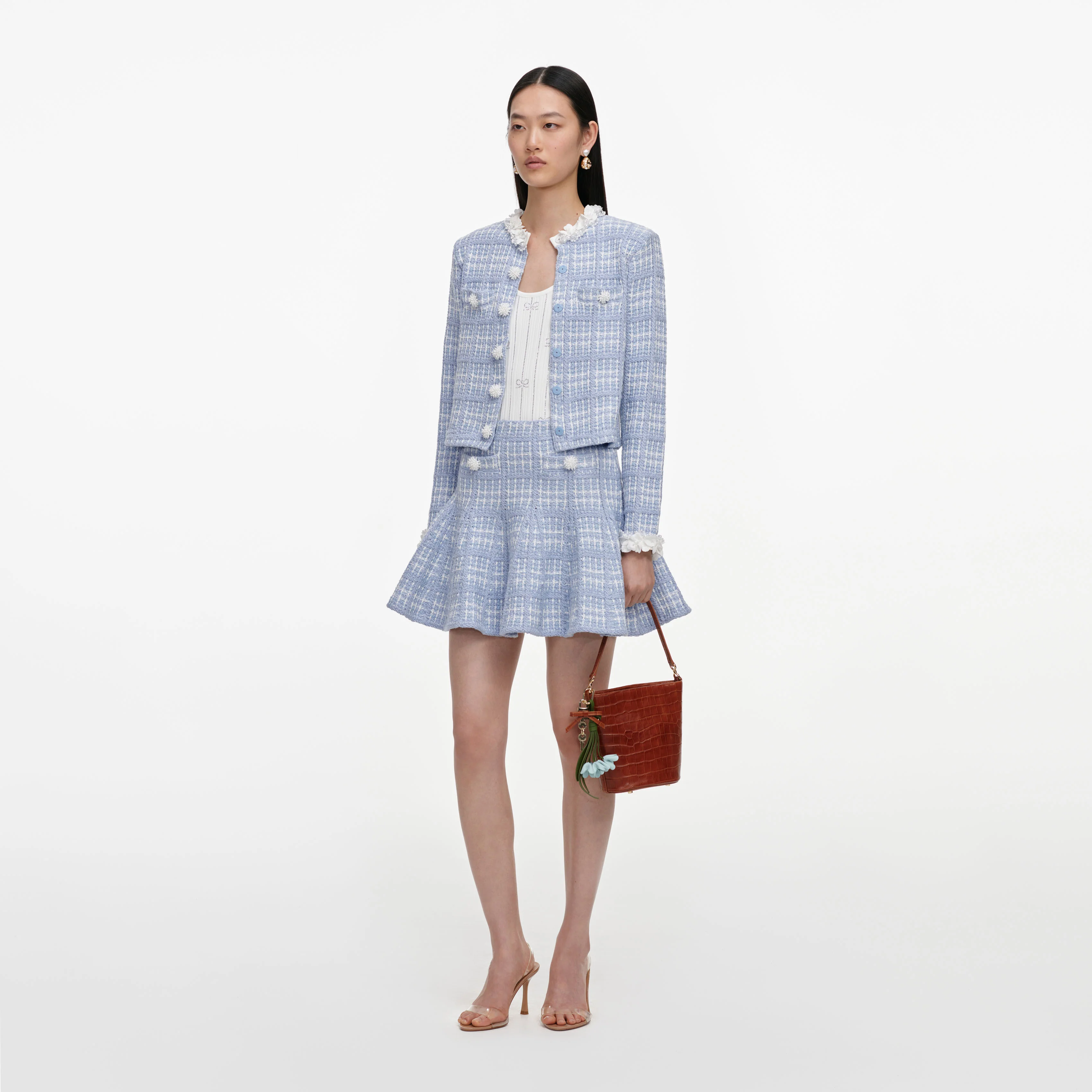 Blue Check Knit Mini Skirt - Image 2