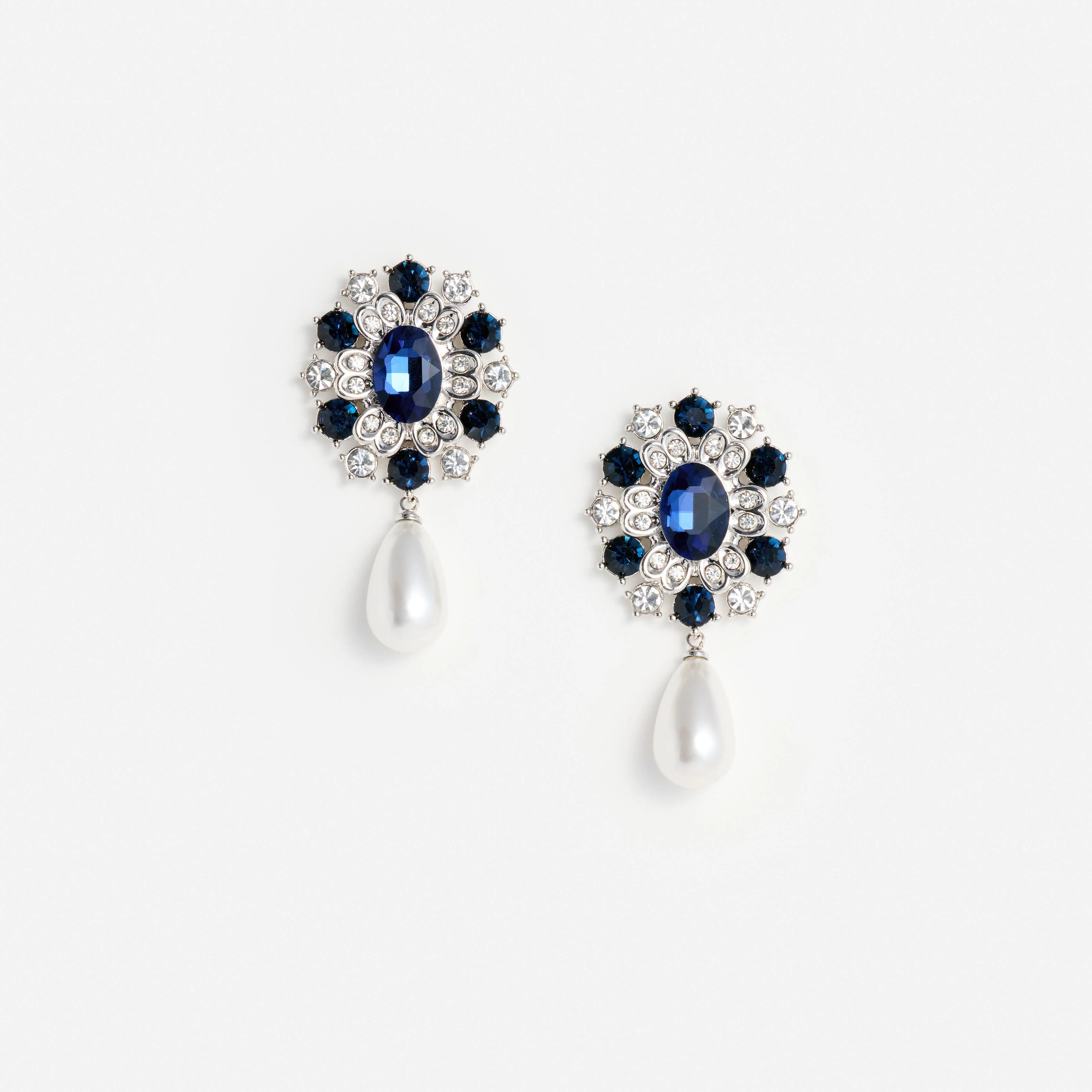 Blue Crystal Pearl Droplet Earring