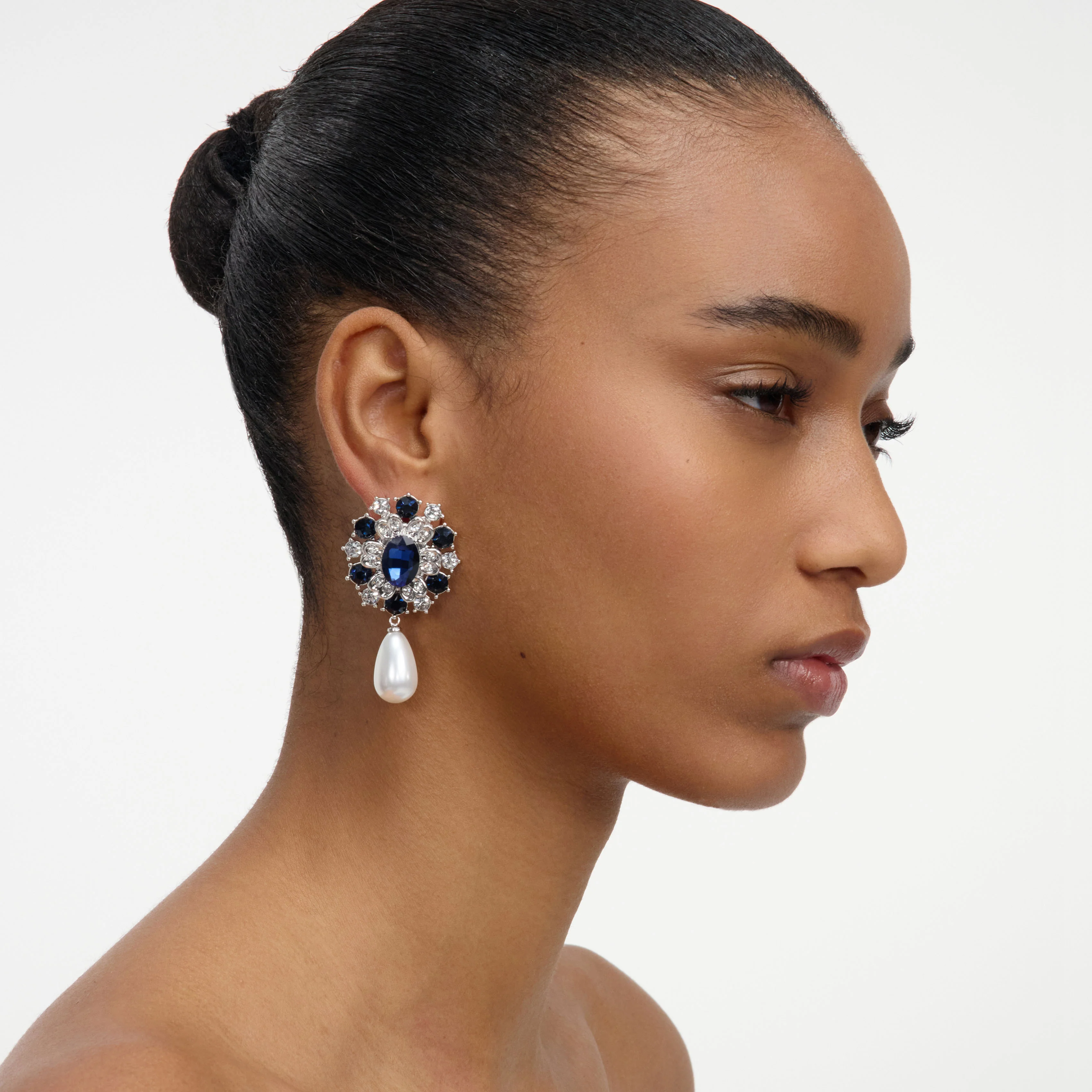 Blue Crystal Pearl Droplet Earring - Image 2
