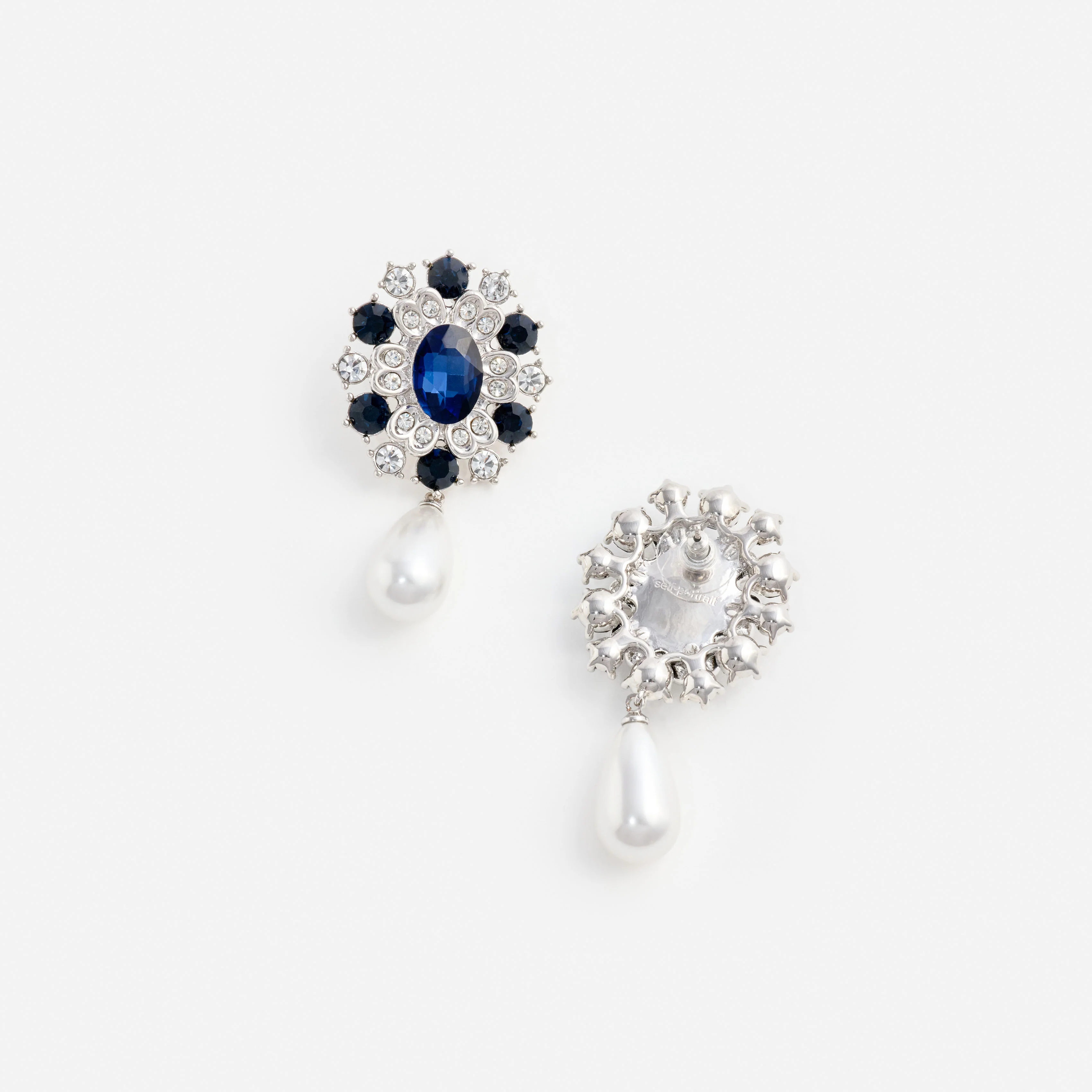 Blue Crystal Pearl Droplet Earring - Image 3