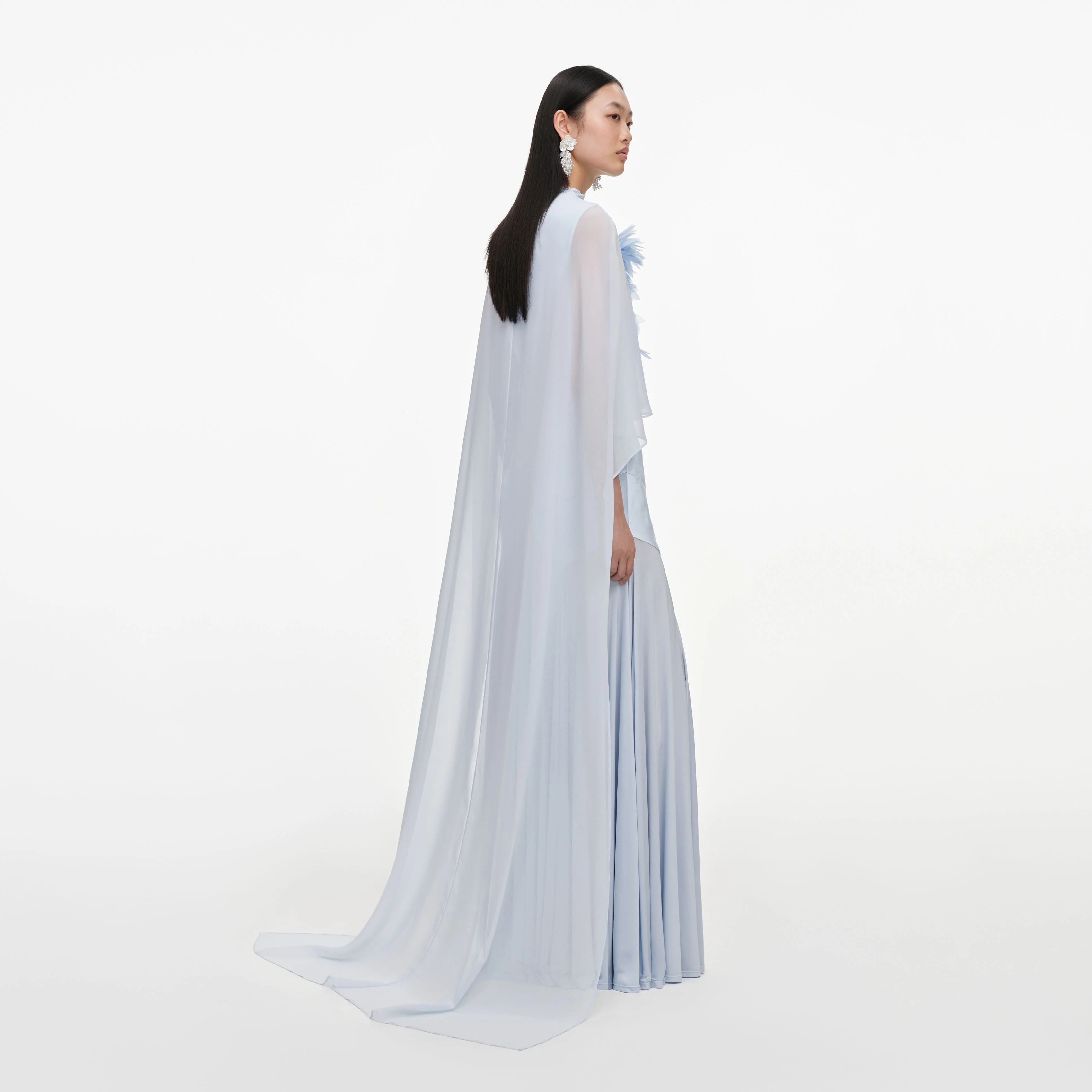 Blue Satin Jersey Cape Maxi Dress - Image 3