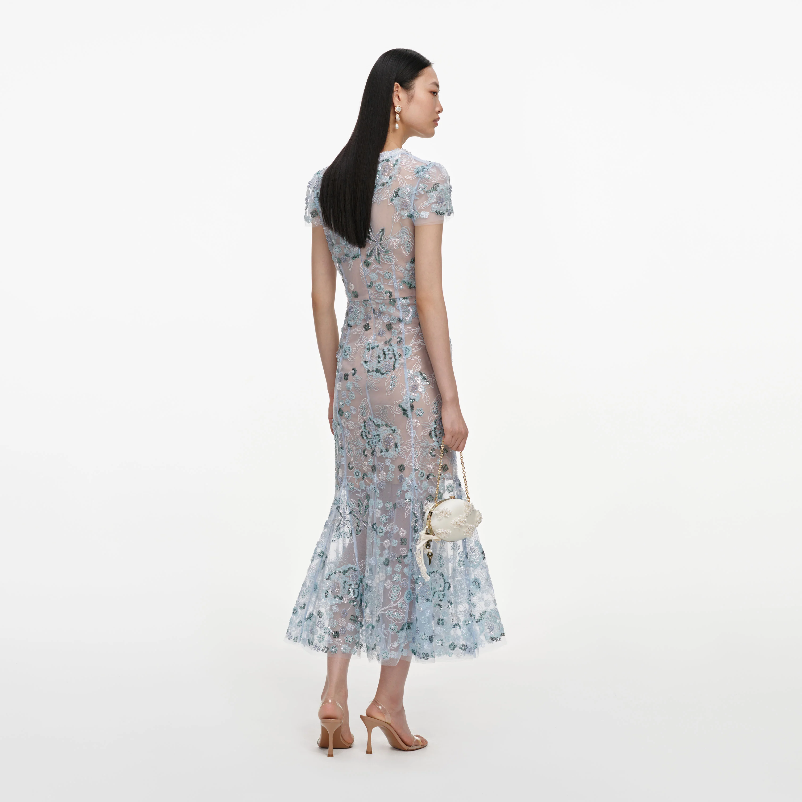 Blue Sequin Embellished Midi Dress - Image 3