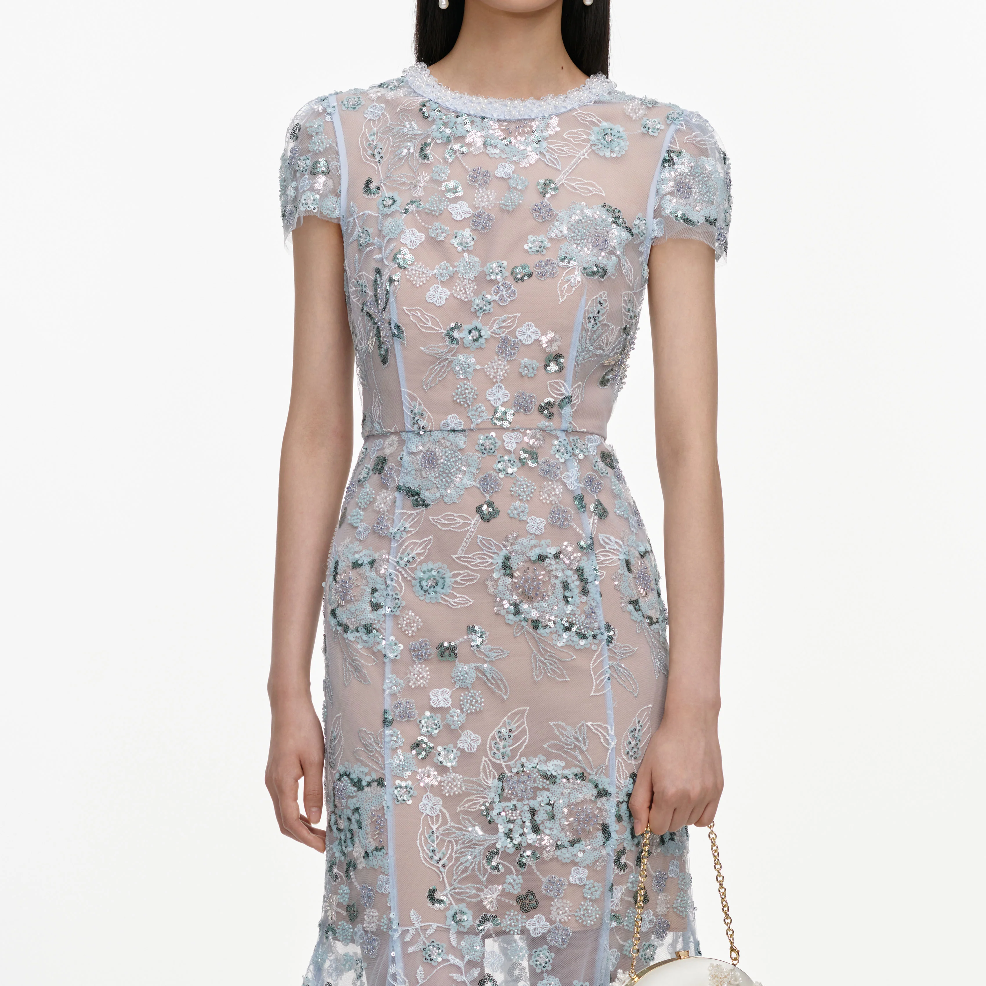 Blue Sequin Embellished Midi Dress - Image 4