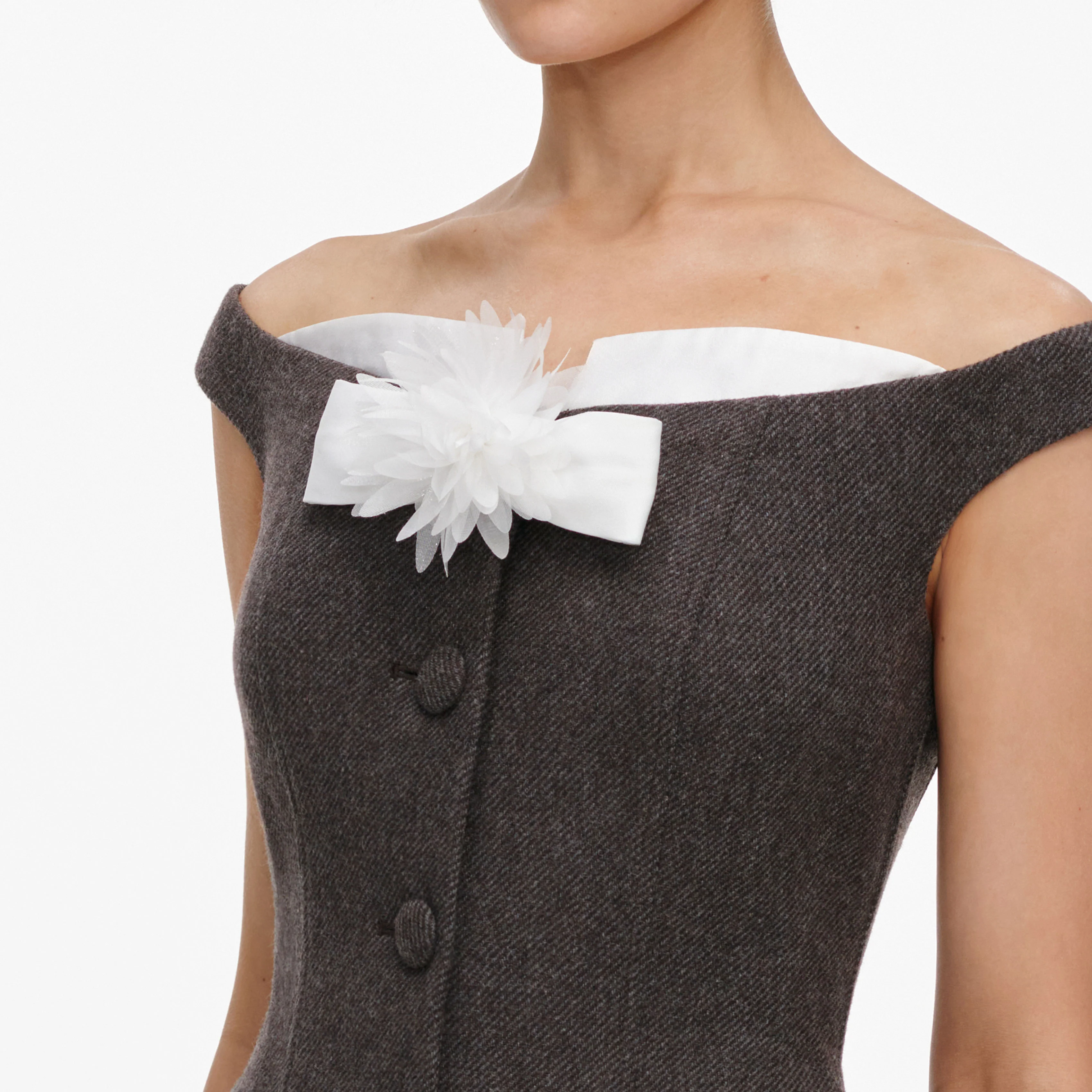 Brown Off Shoulder Collar Mini Dress - Image 5