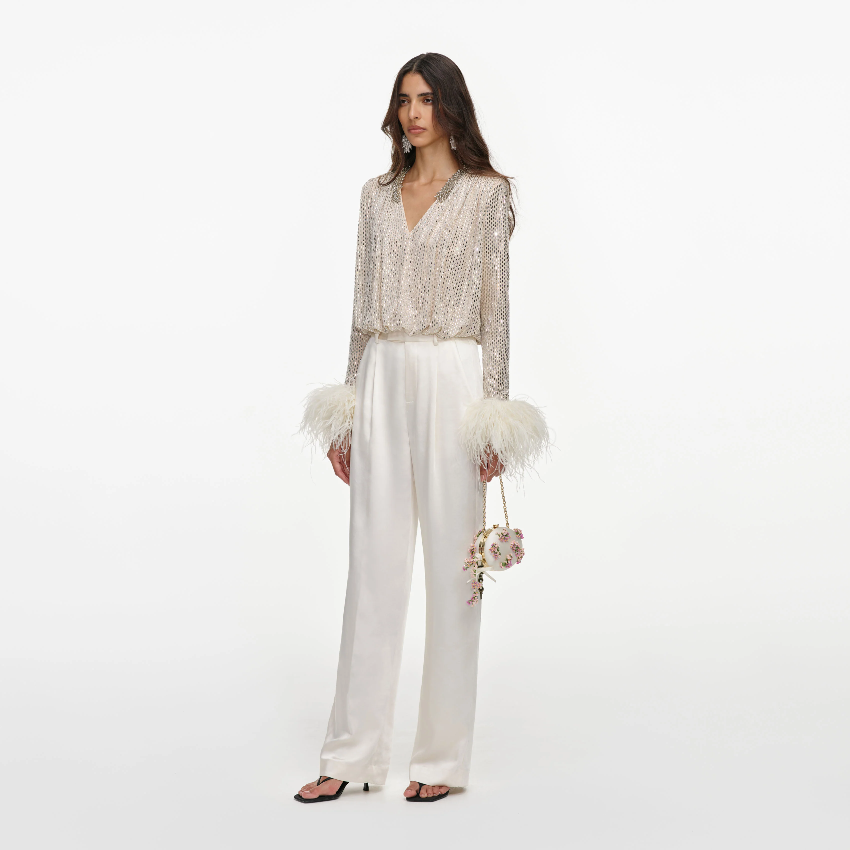 Champagne Rhinestone Embellished Feather Top - Image 2