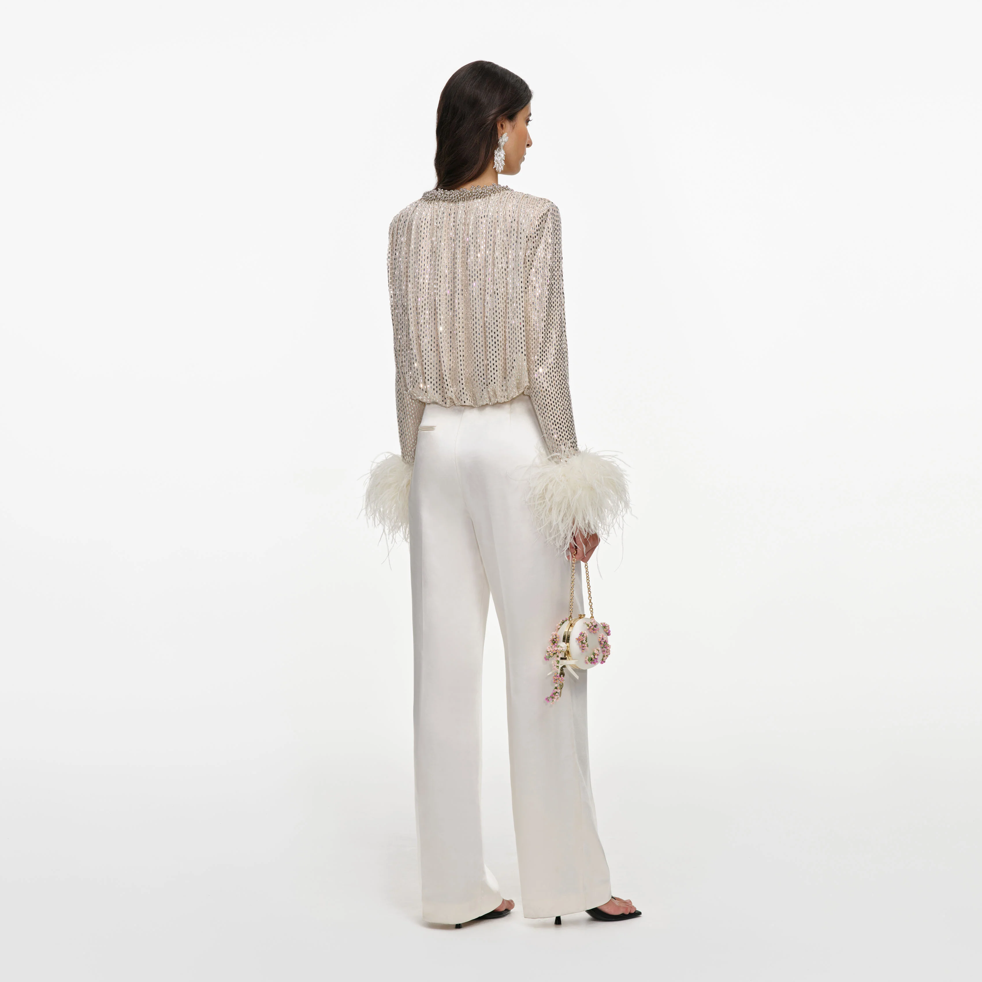 Champagne Rhinestone Embellished Feather Top - Image 3