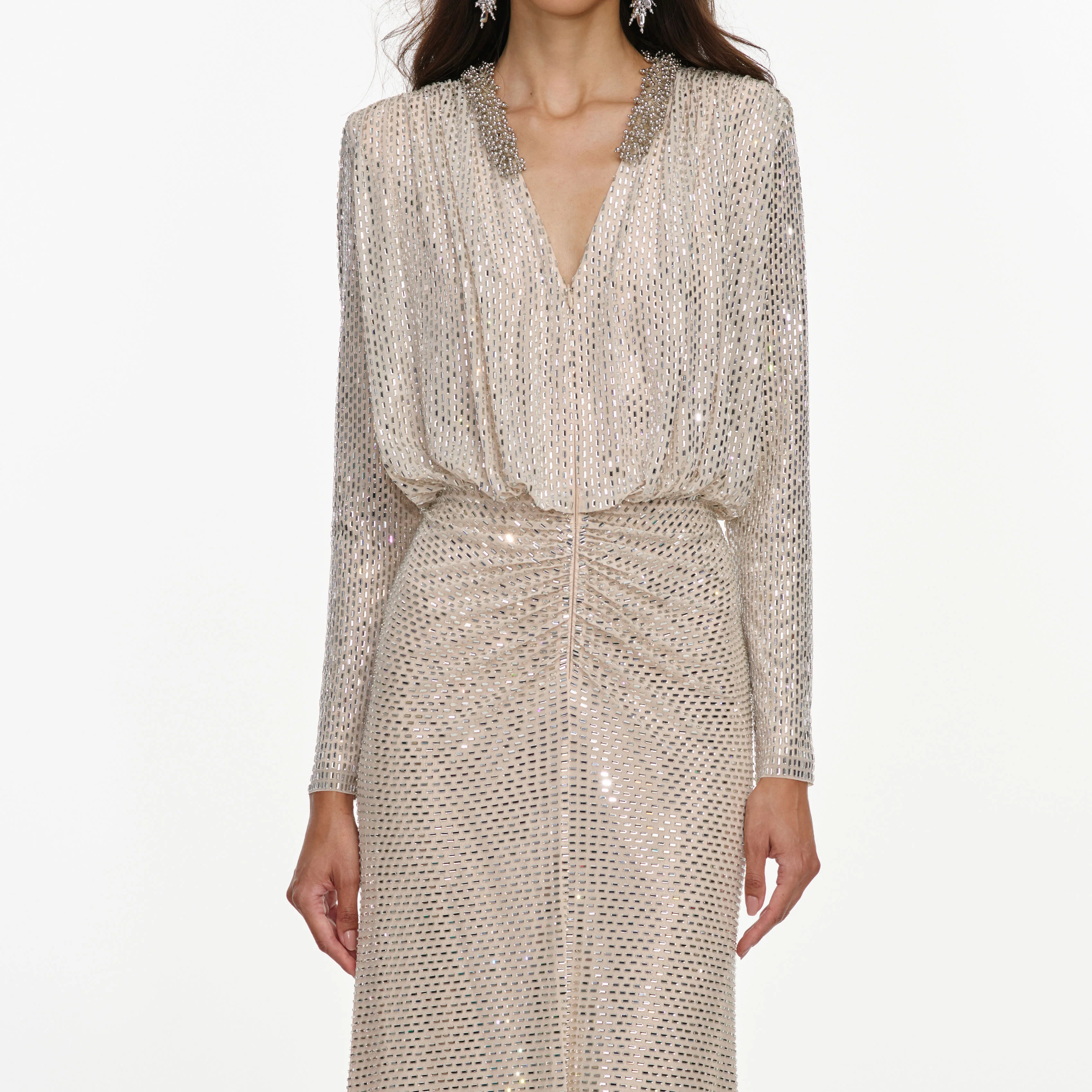 Champagne Rhinestone Embellished Maxi Dress - Image 4