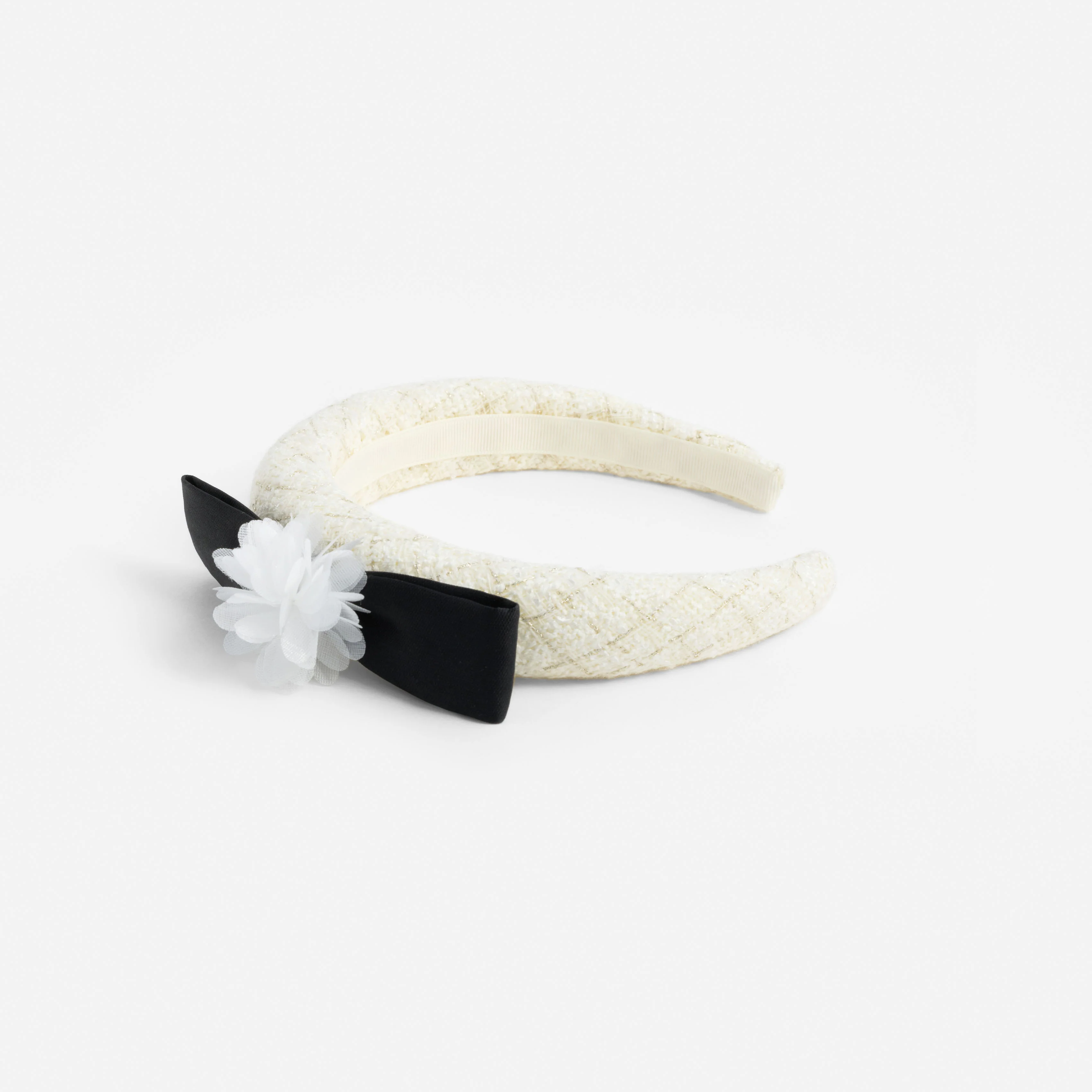 Cream Boucle Flower Bow Headband - Image 2