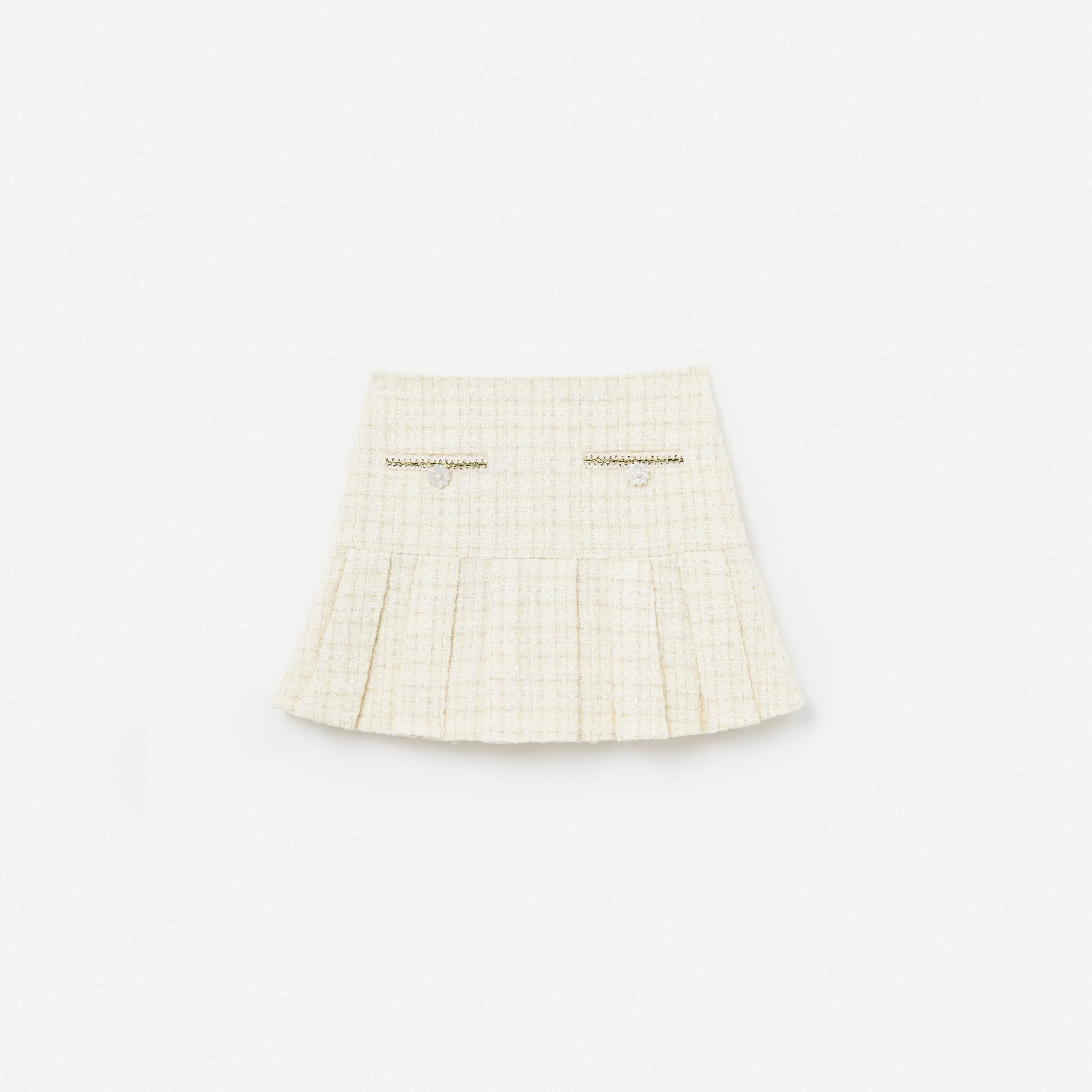Cream Boucle Pleated Skirt