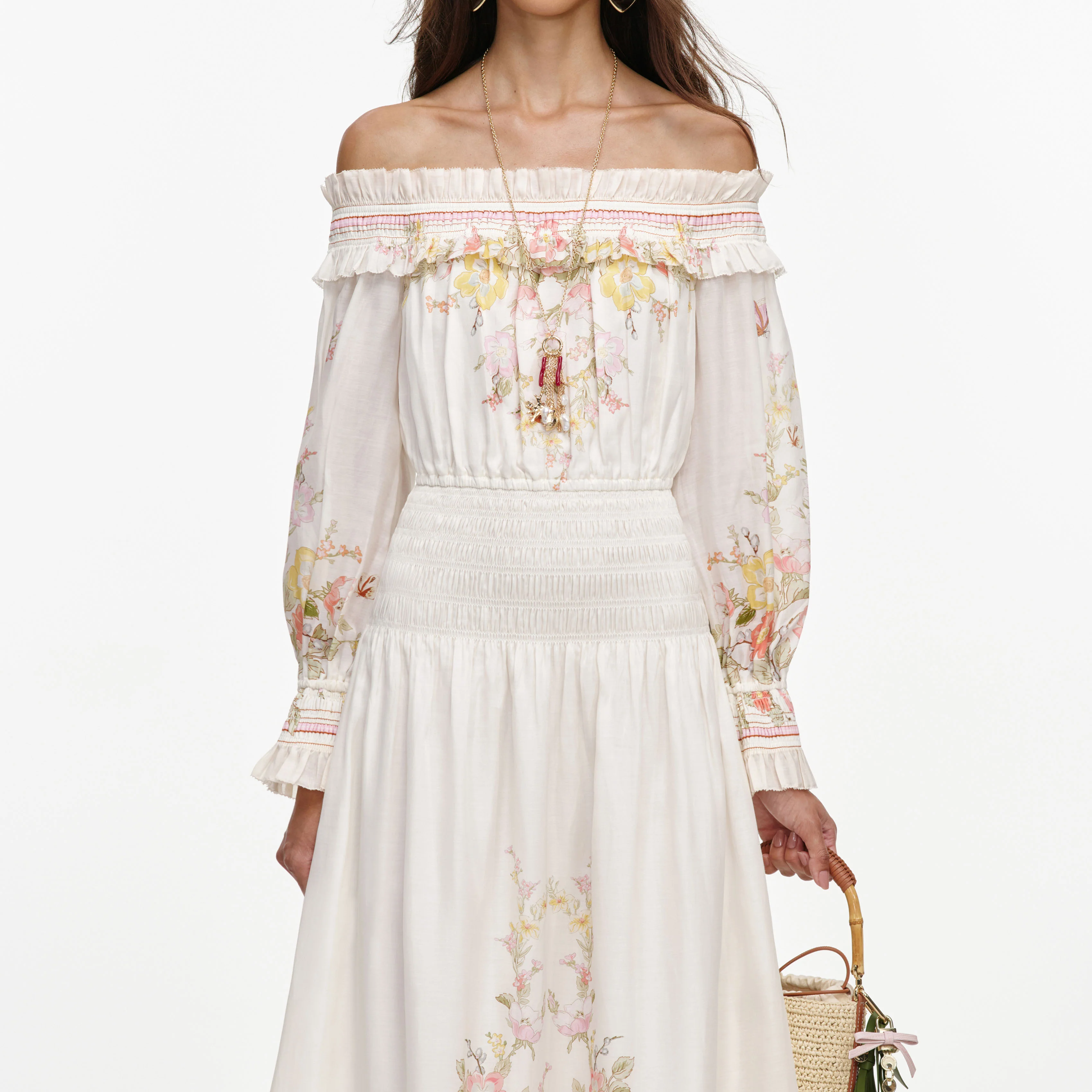 Cream Floral Organza Ruffle Maxi Dress - Image 4