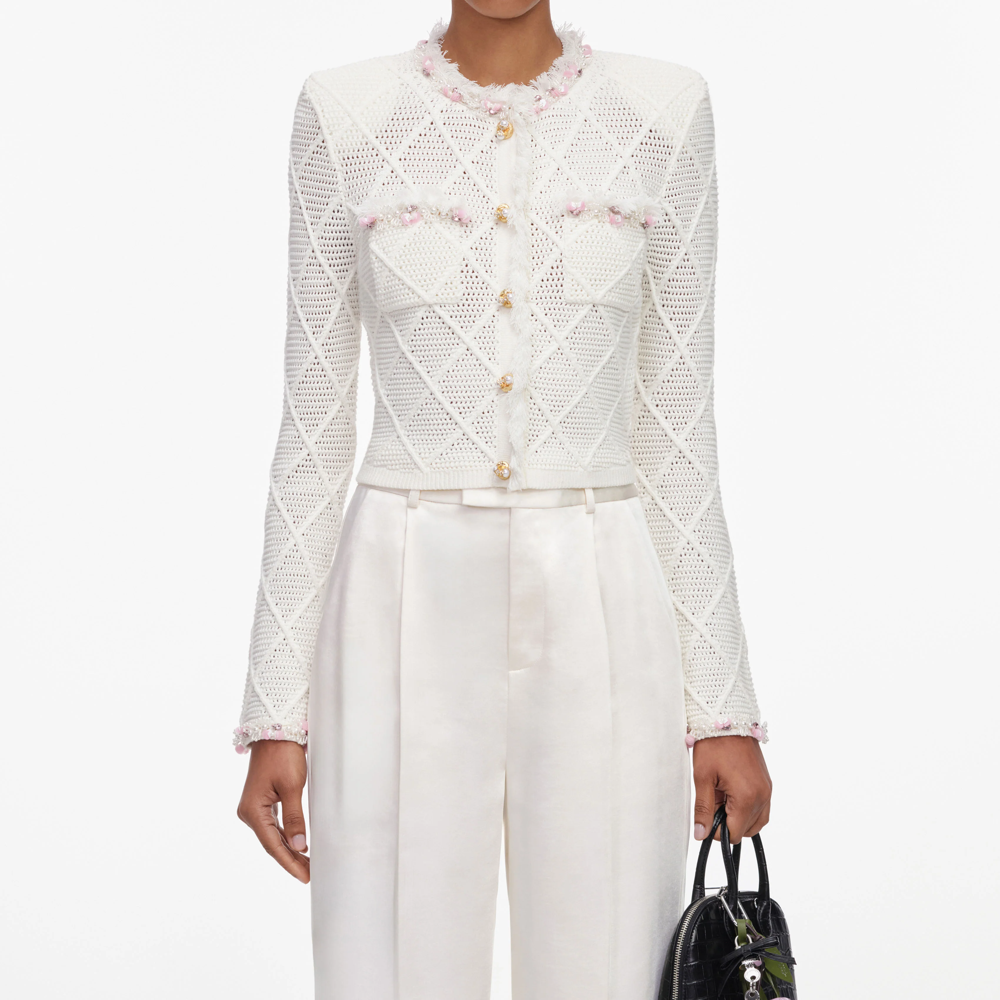 Cream Fringe Knit Cardigan - Image 4