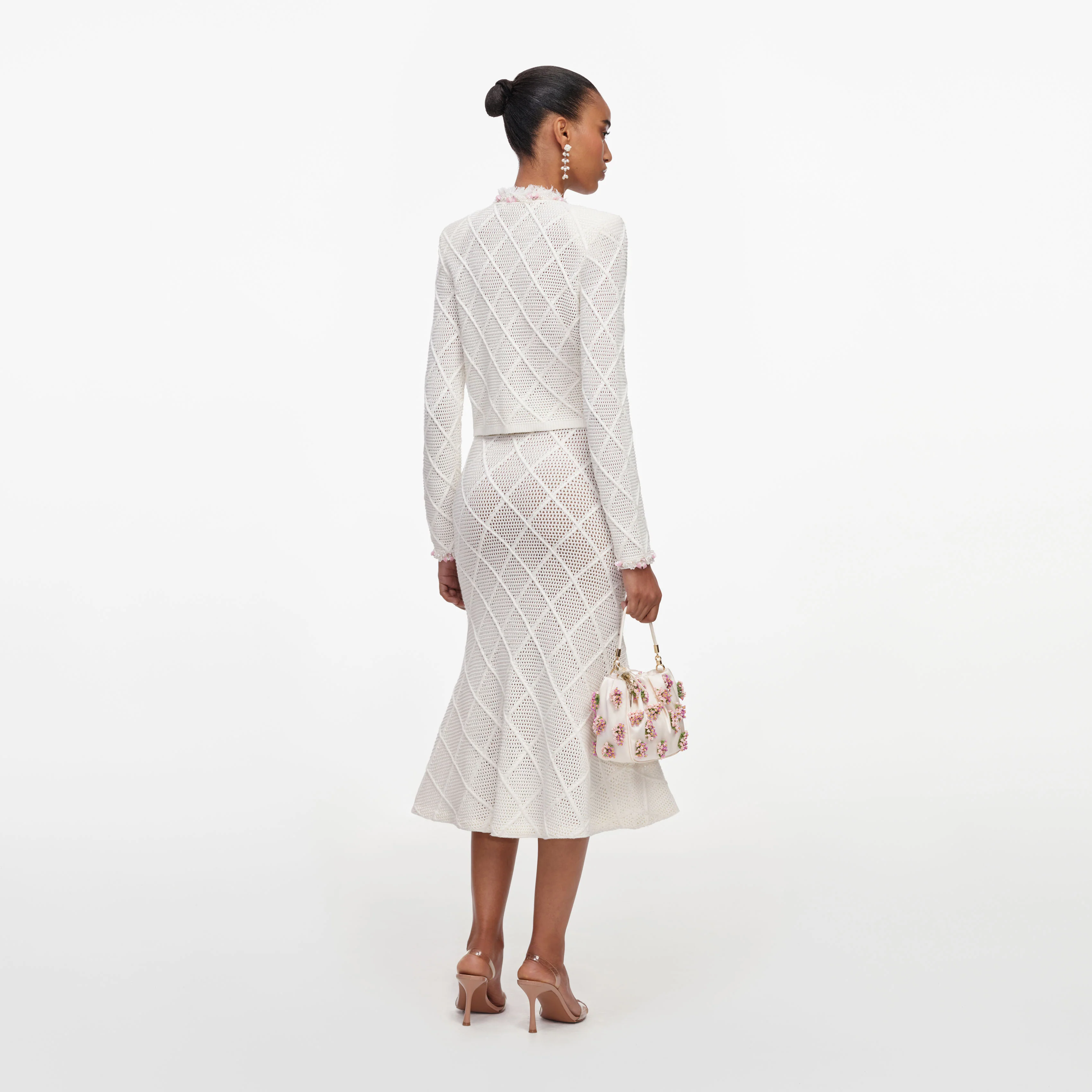 Cream Fringe Knit Midi Skirt - Image 3