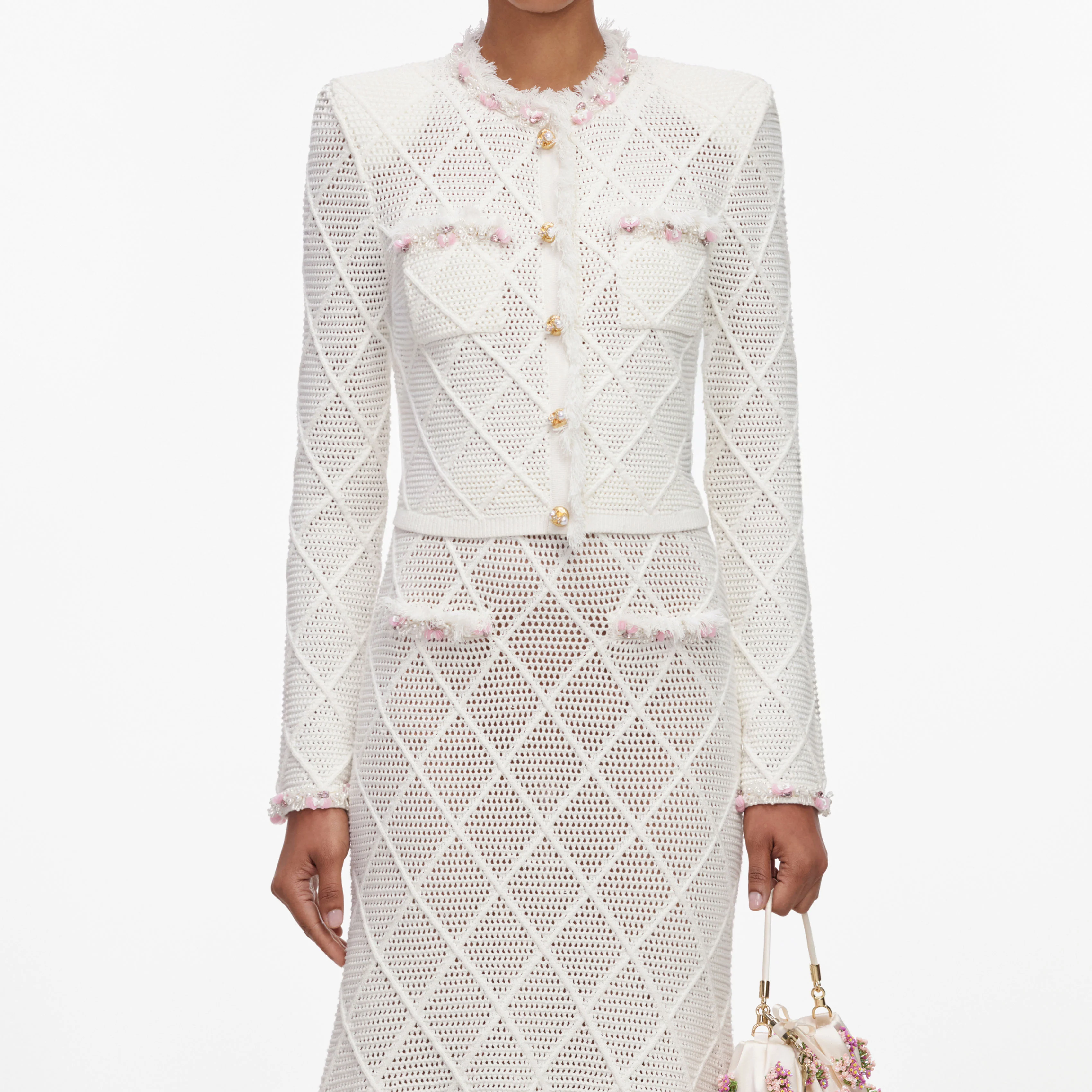 Cream Fringe Knit Midi Skirt - Image 4