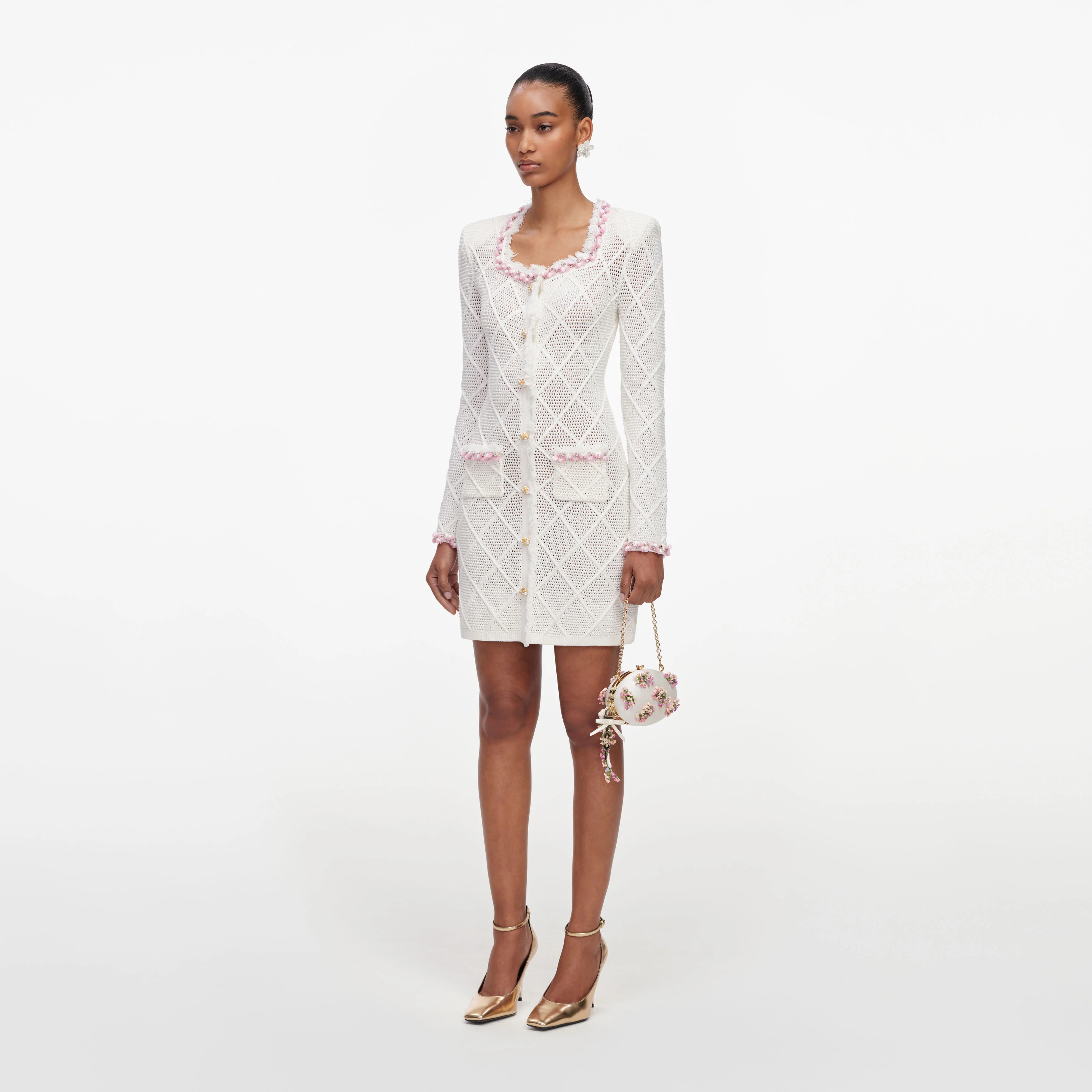 Cream Fringe Knit Mini Dress - Image 2