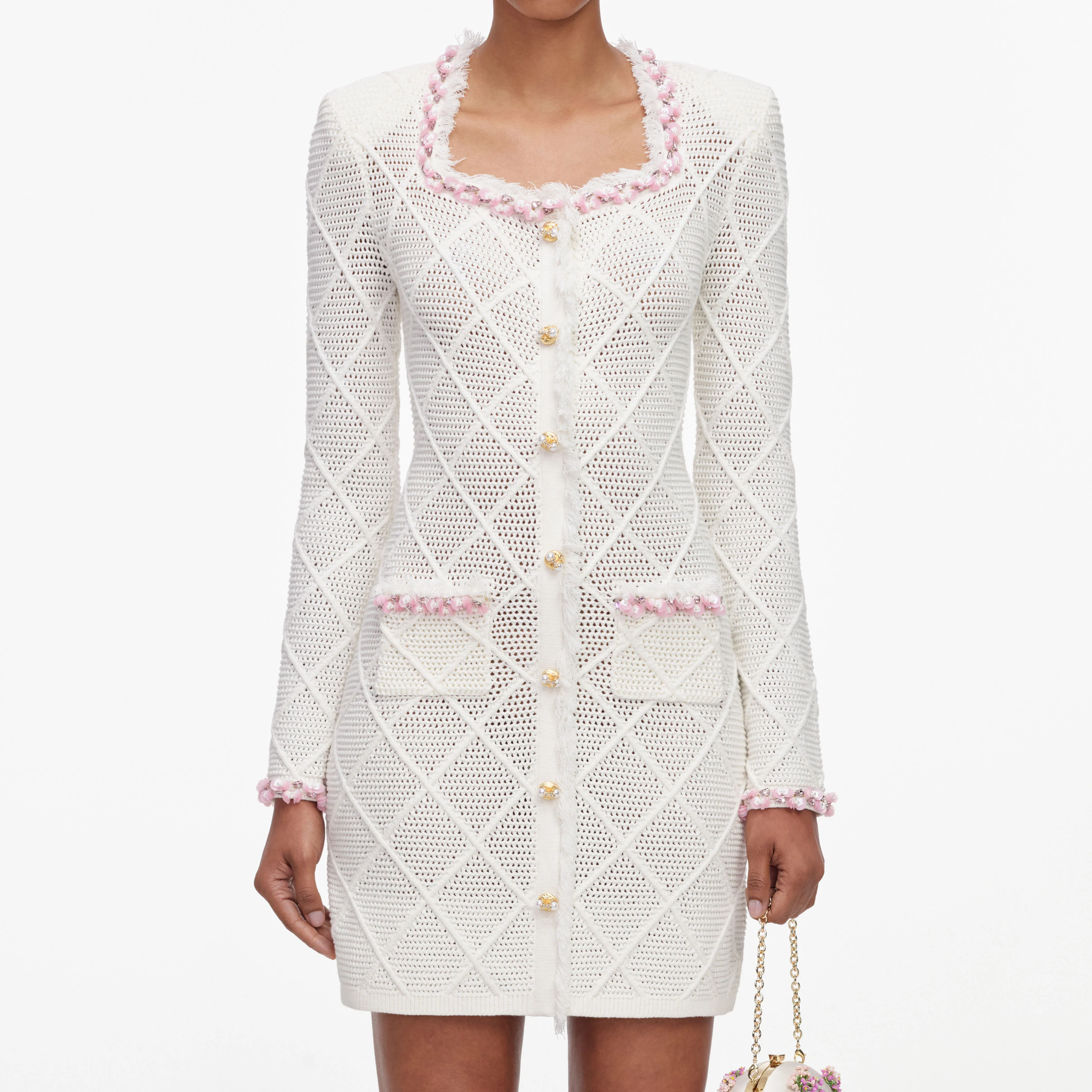 Cream Fringe Knit Mini Dress - Image 4