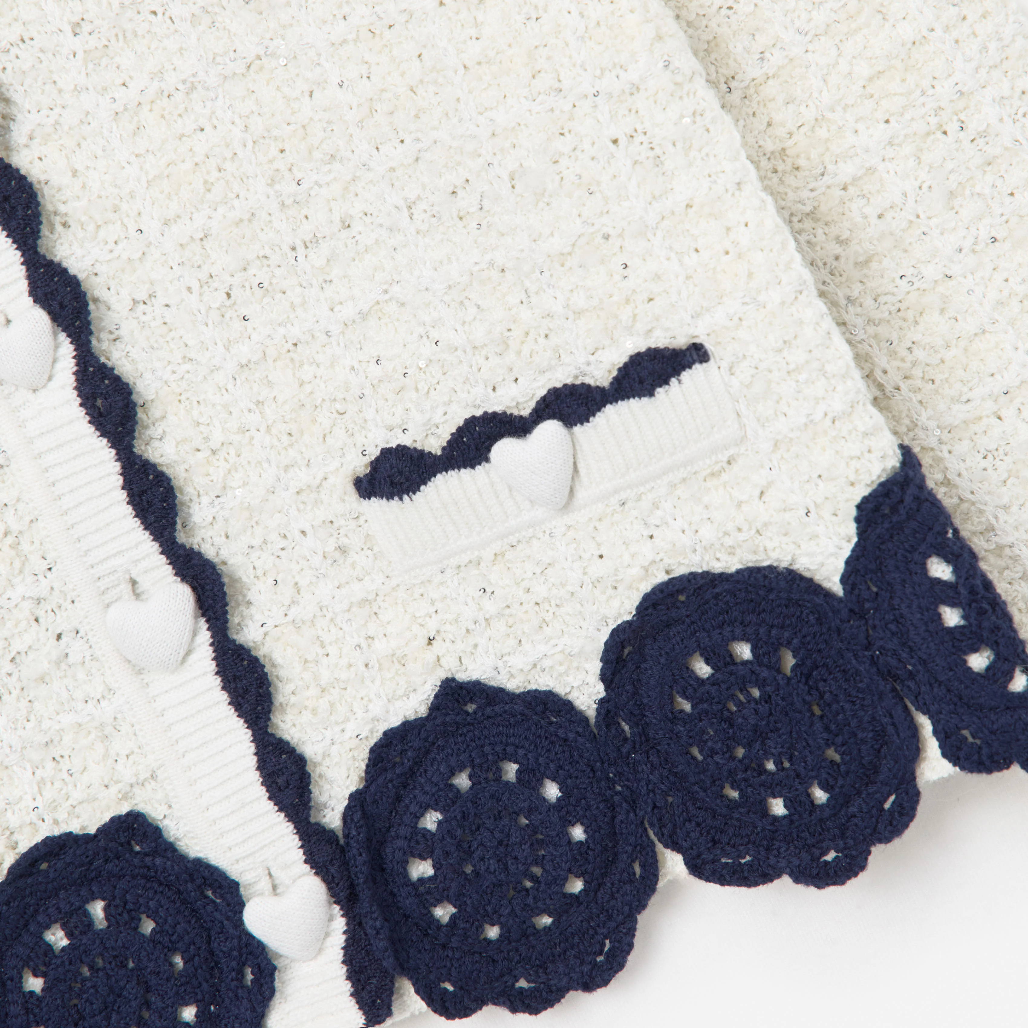 Cream Knit Contrast Trim Cardigan - Image 3