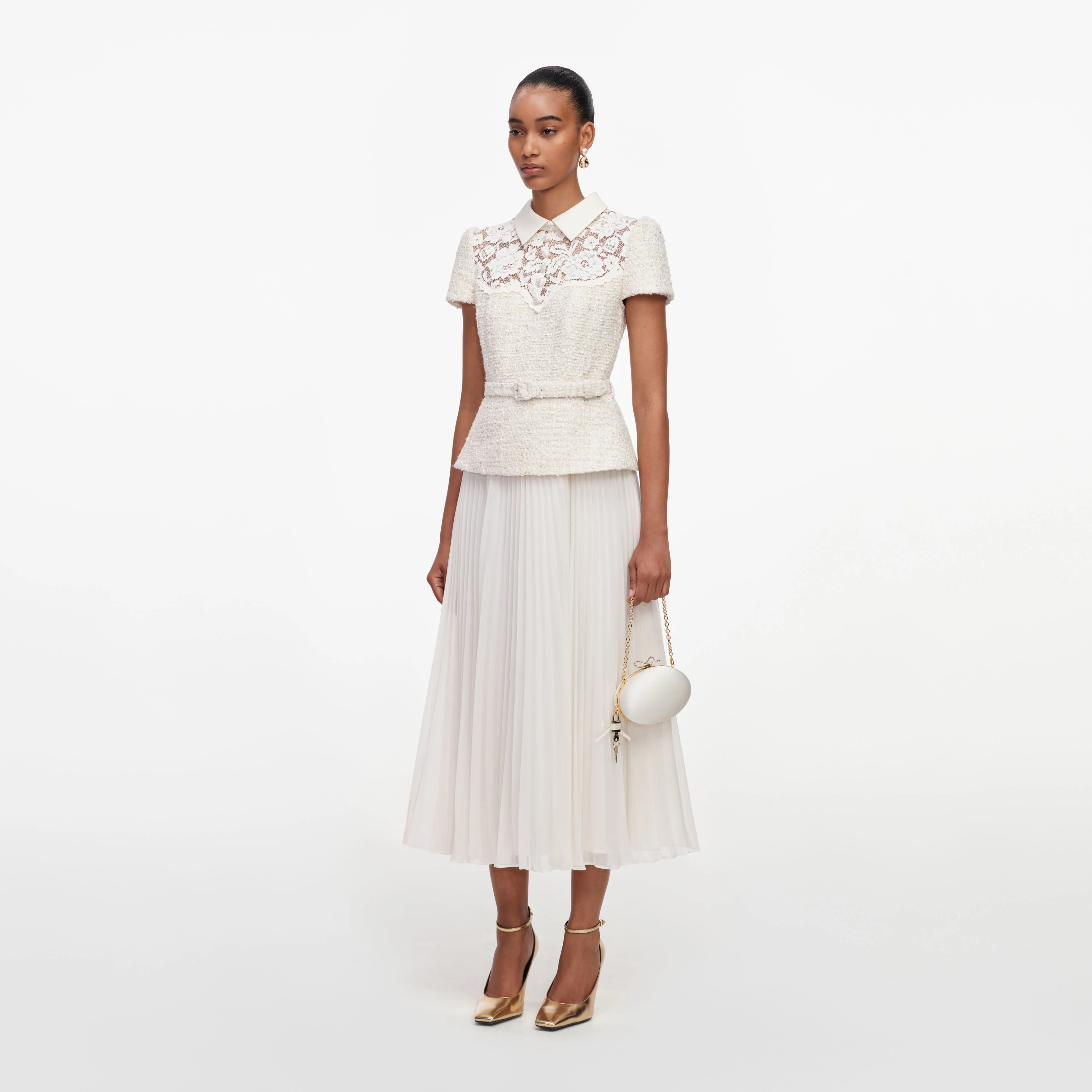 Cream Lace Boucle Midi Dress - Image 2