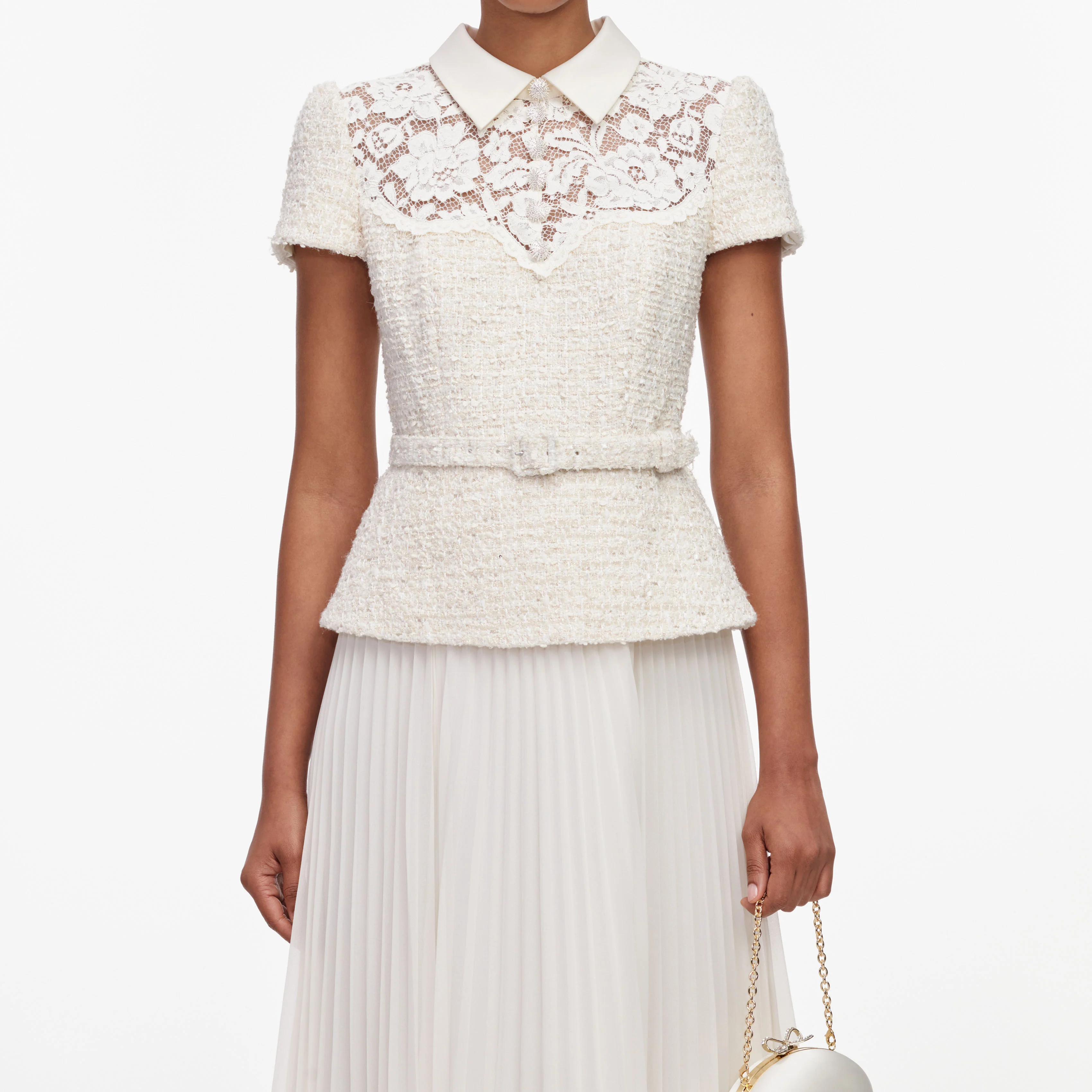Cream Lace Boucle Midi Dress - Image 4
