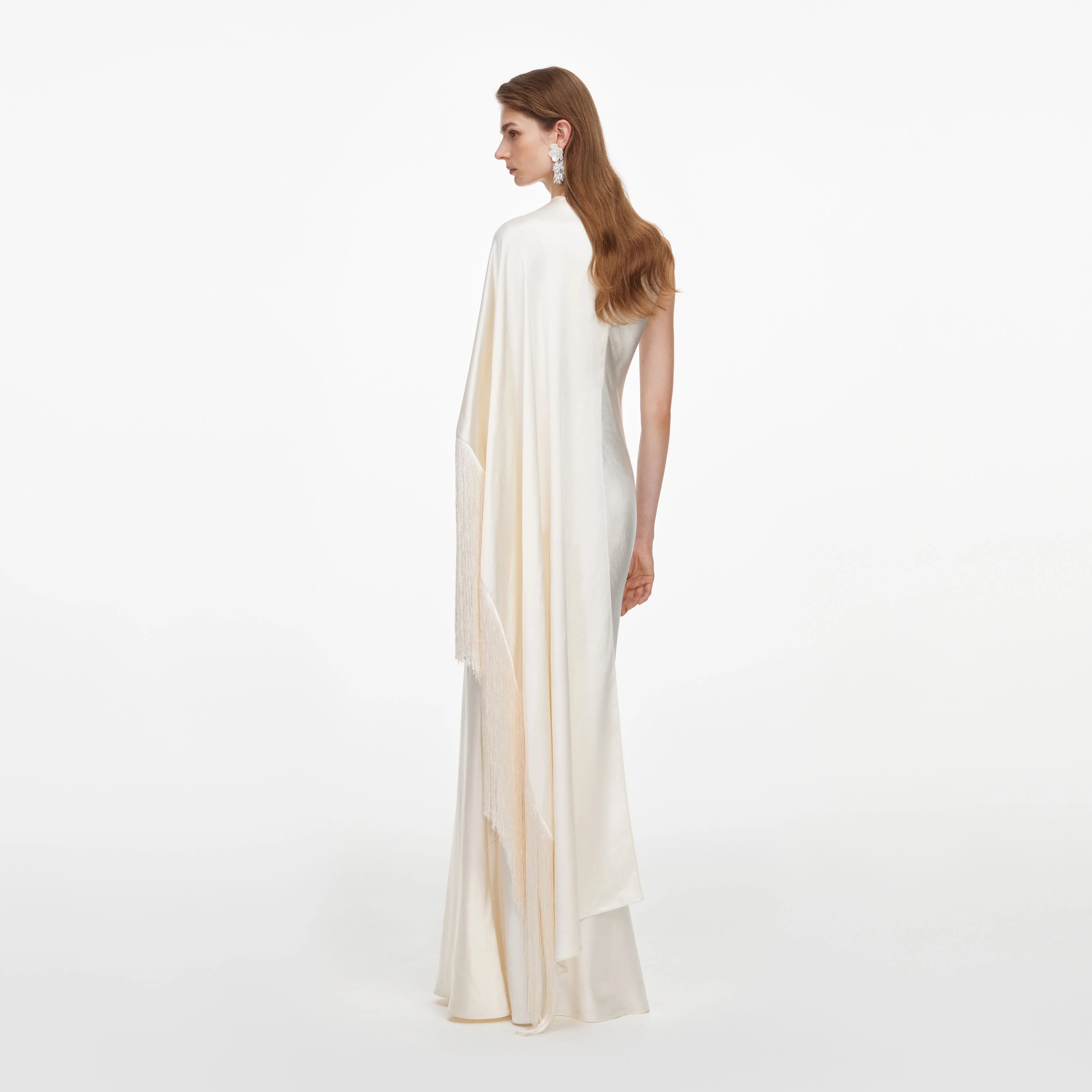 Cream Satin Fringed Maxi Dress - Image 3