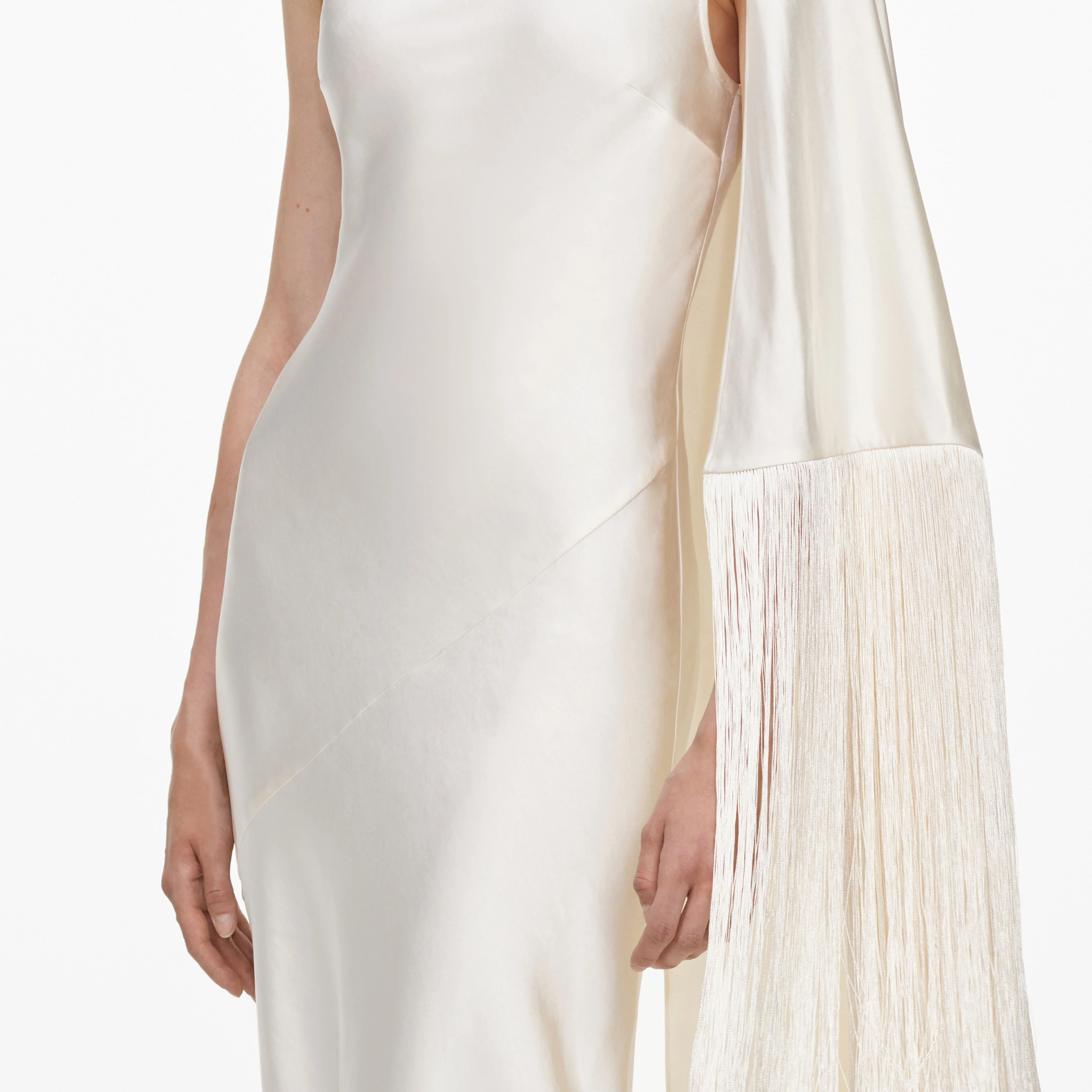 Cream Satin Fringed Maxi Dress - Image 5