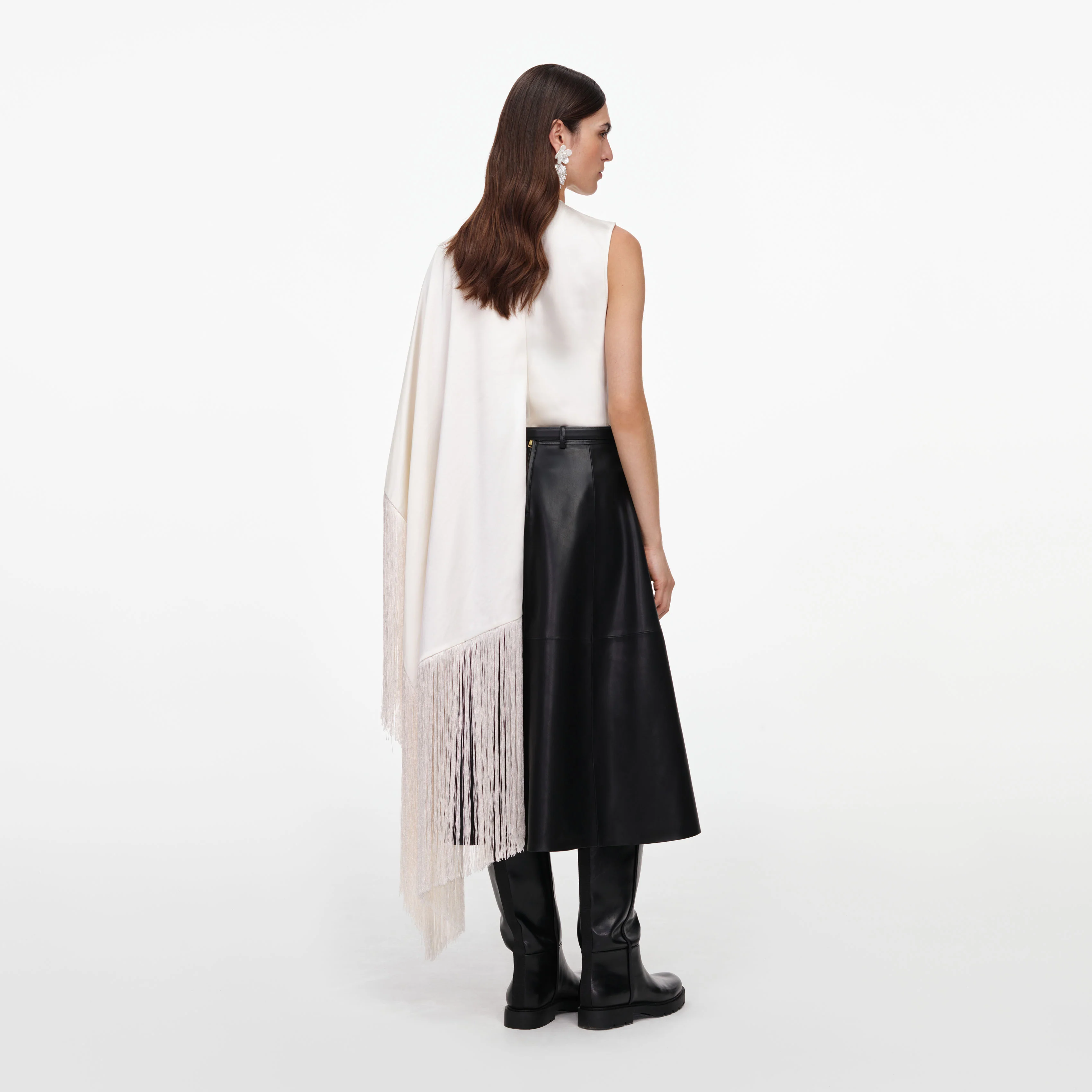 Cream Satin Fringed Scarf Top - Image 3