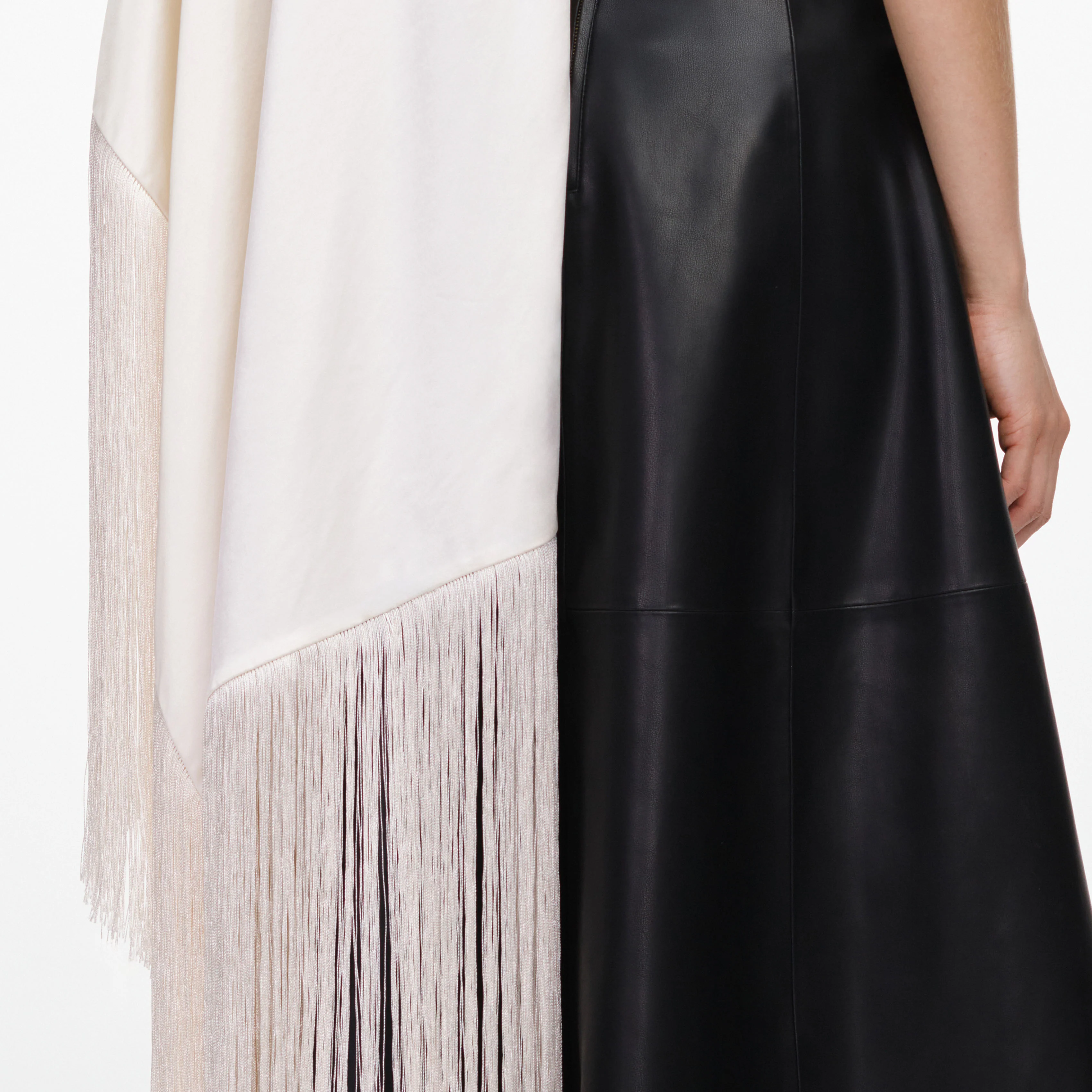 Cream Satin Fringed Scarf Top - Image 5