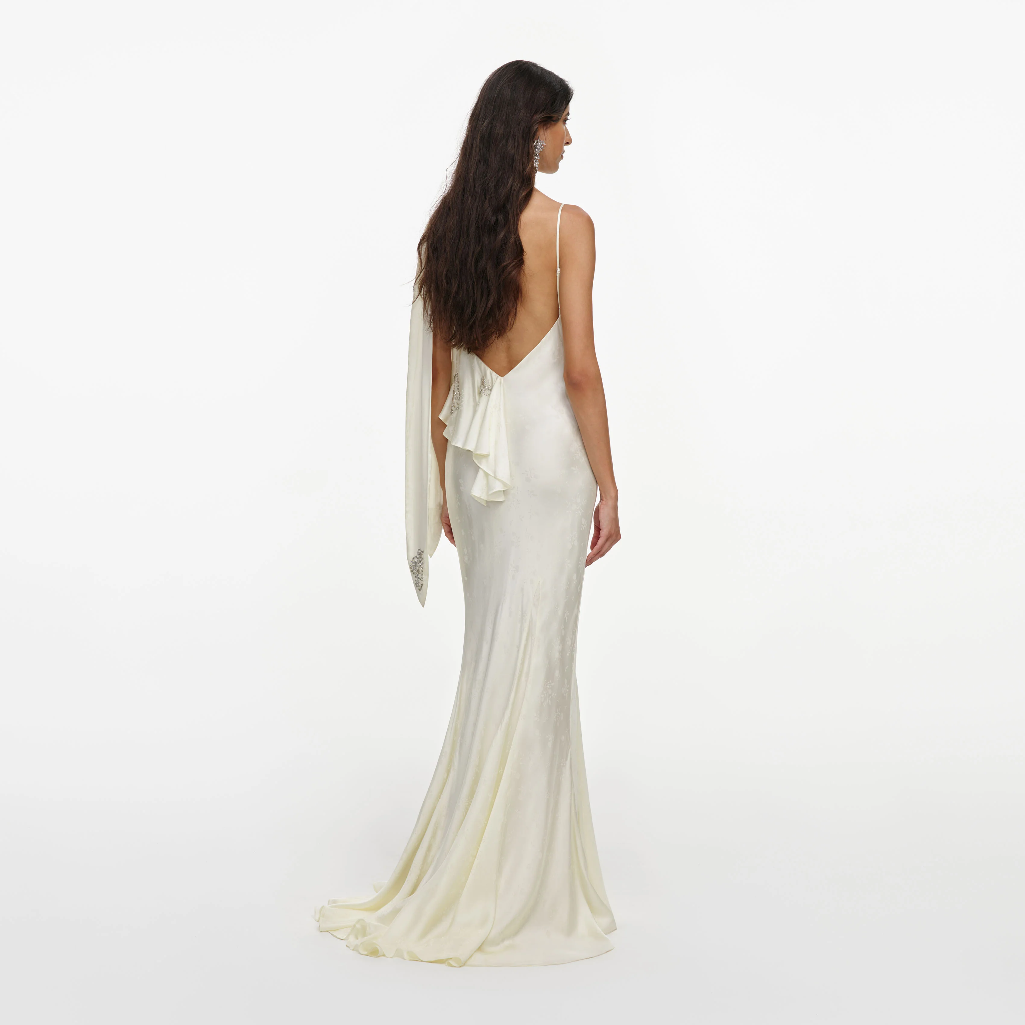 Cream Satin Jacquard Embellished Maxi Dress - Image 3