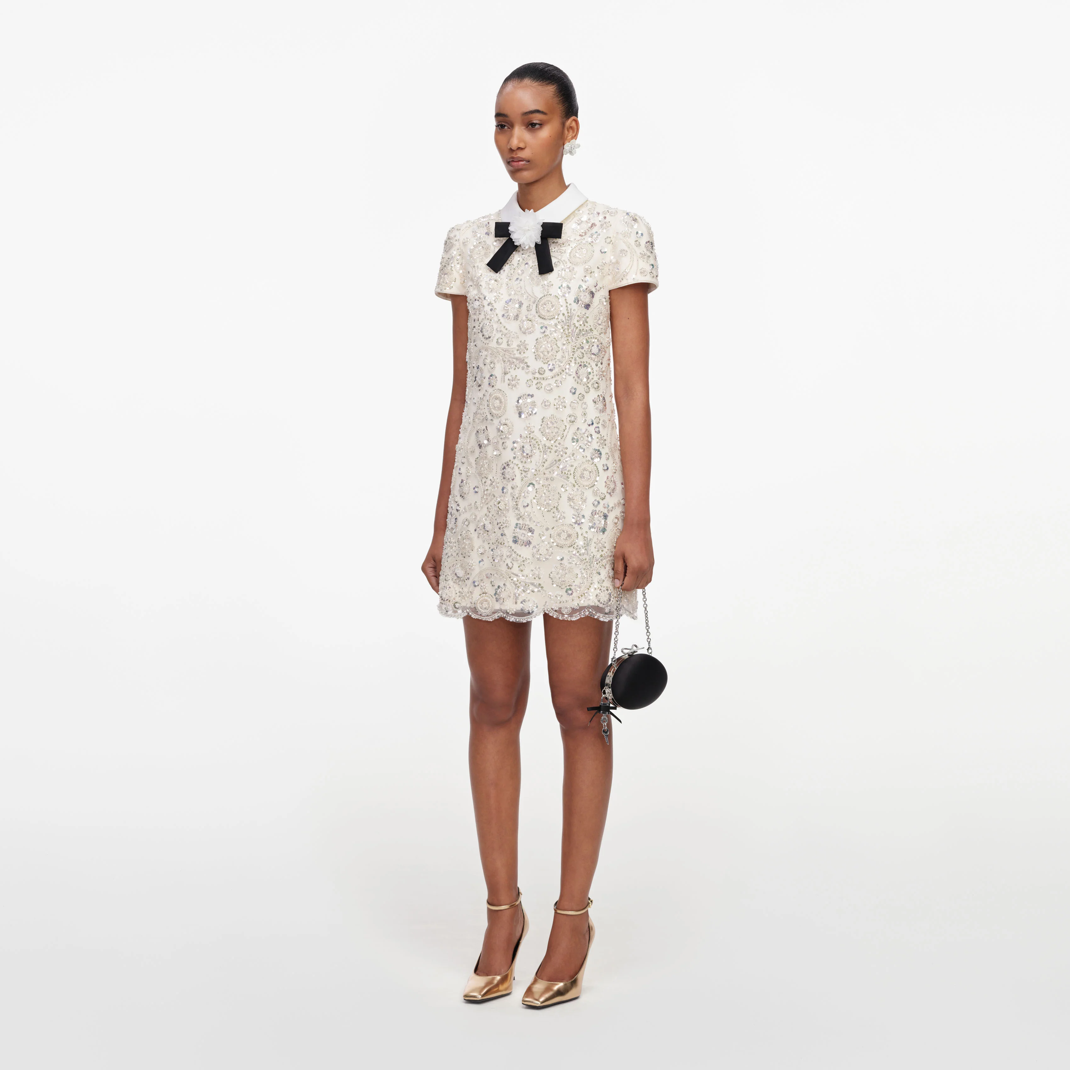Cream Sequin Embellished Mini Dress - Image 2
